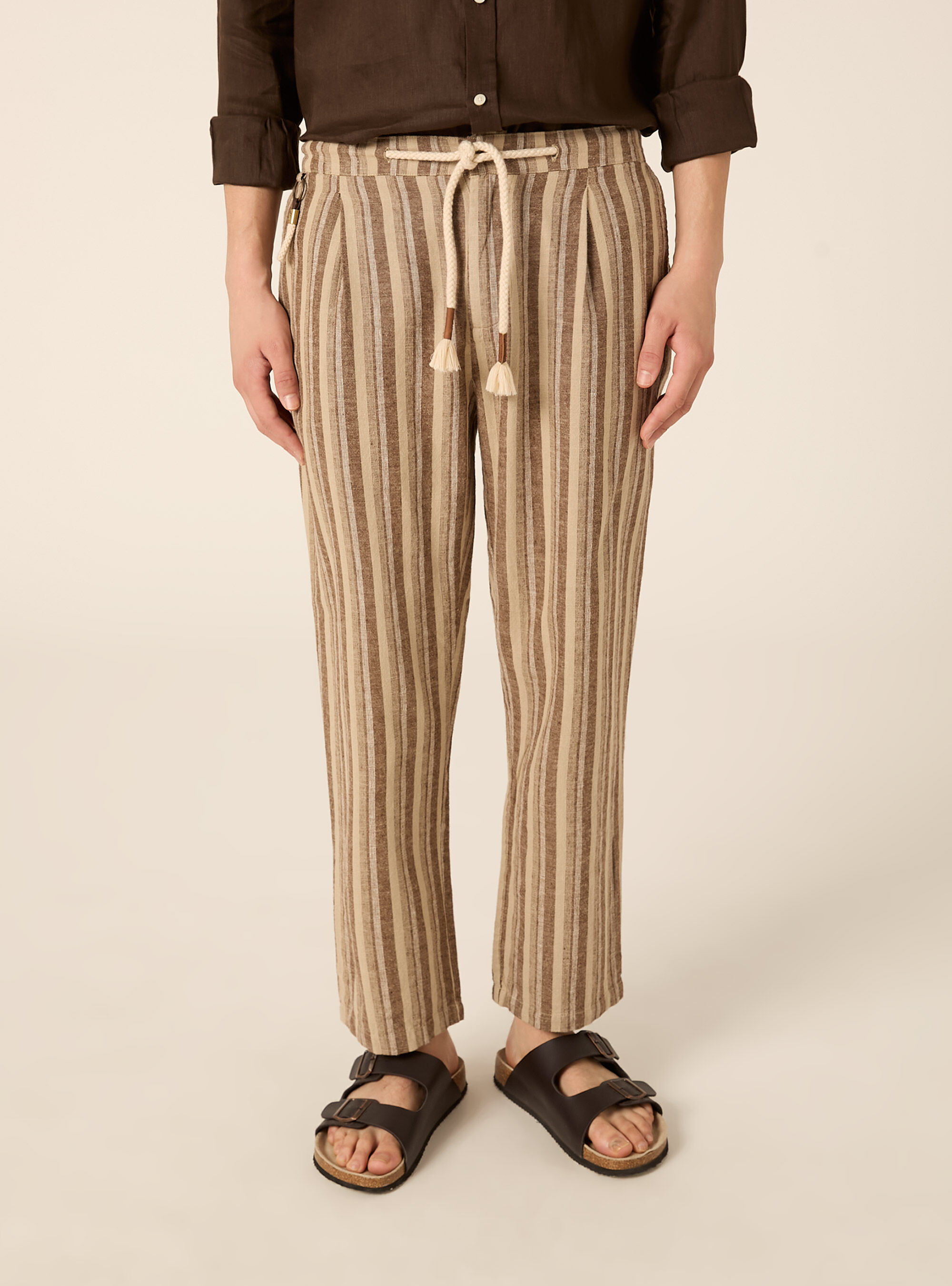 Pantaloni in misto lino a righe
