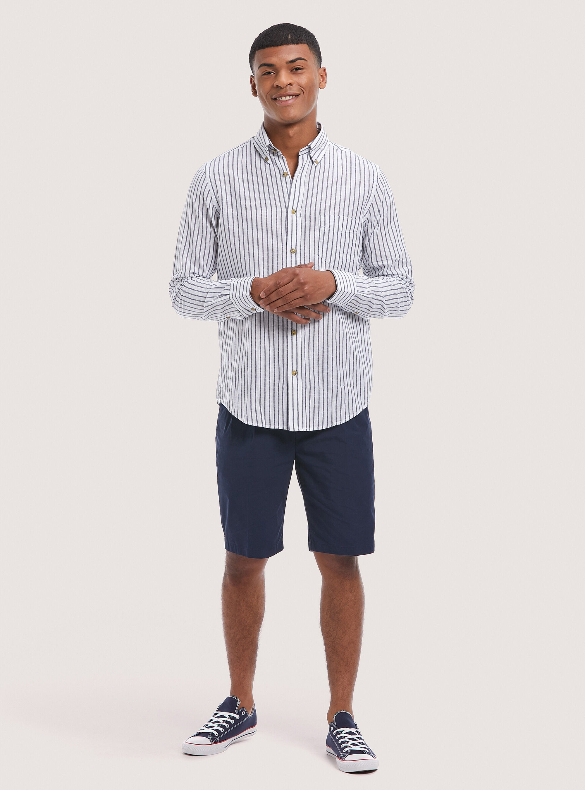 Striped linen blend shirt, BLUE NAVY