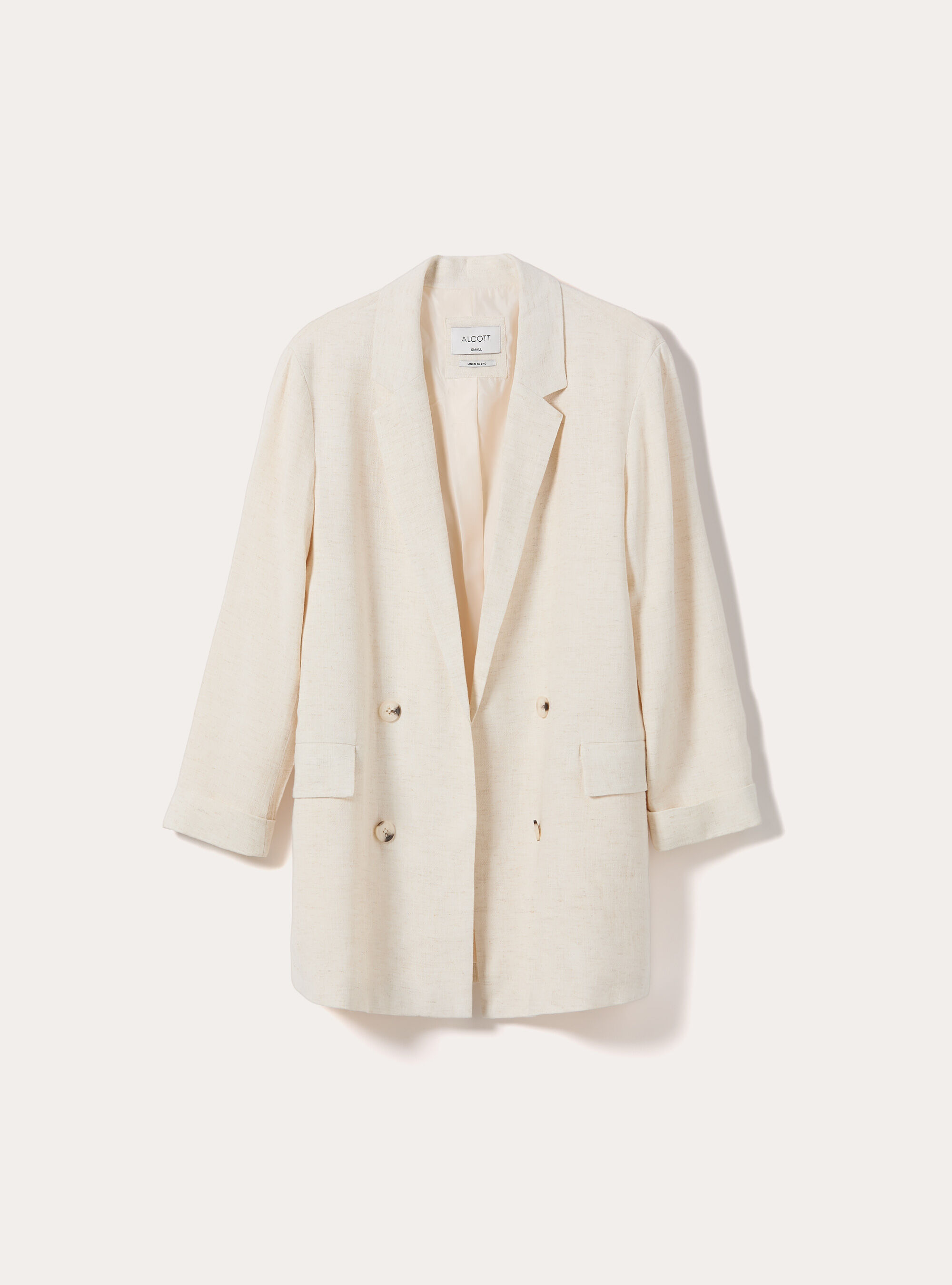 Blazer doppiopetto in misto lino, MBG3 BEIGE MEL LIGHT