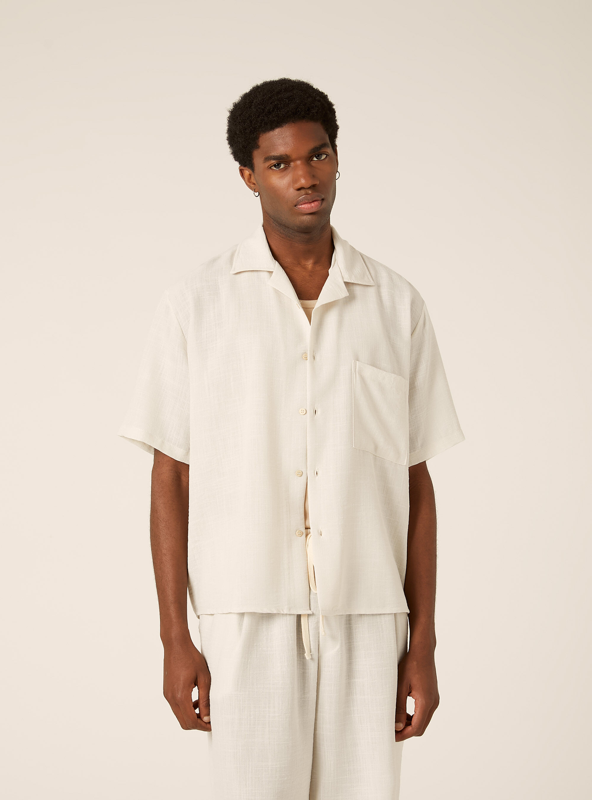 Slub Fabric Short Sleeve Shirt