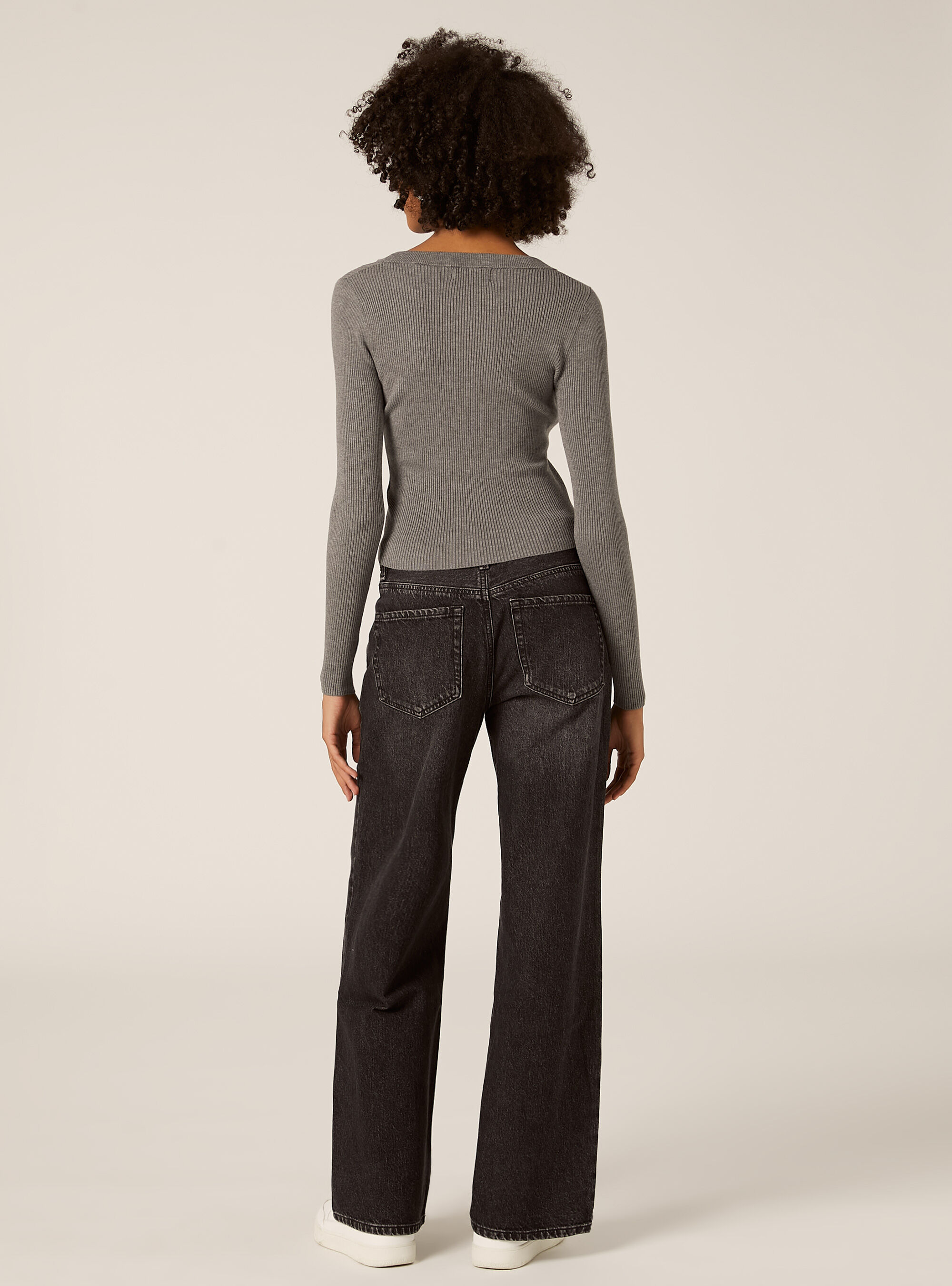 Maglia girocollo a coste, MGY1 GREY MEL DARK