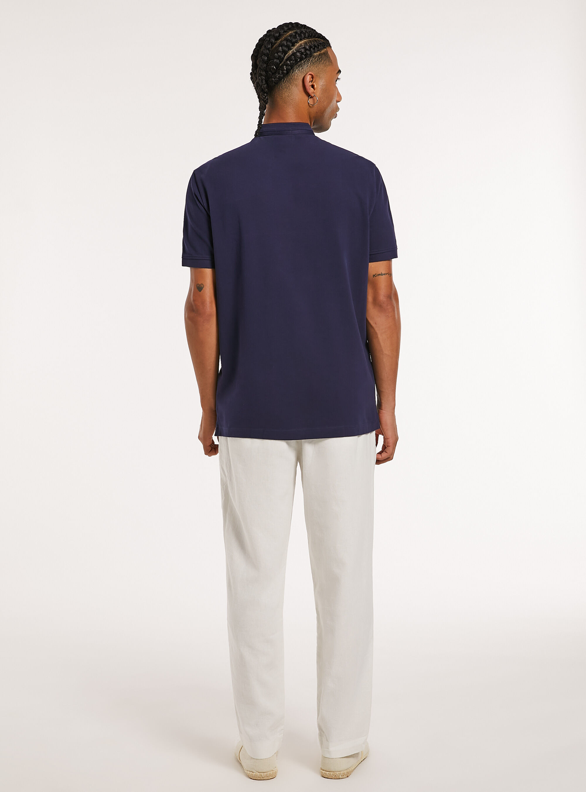 Mandarin Collar Cotton Polo Shirt, NA1 NAVY DARK