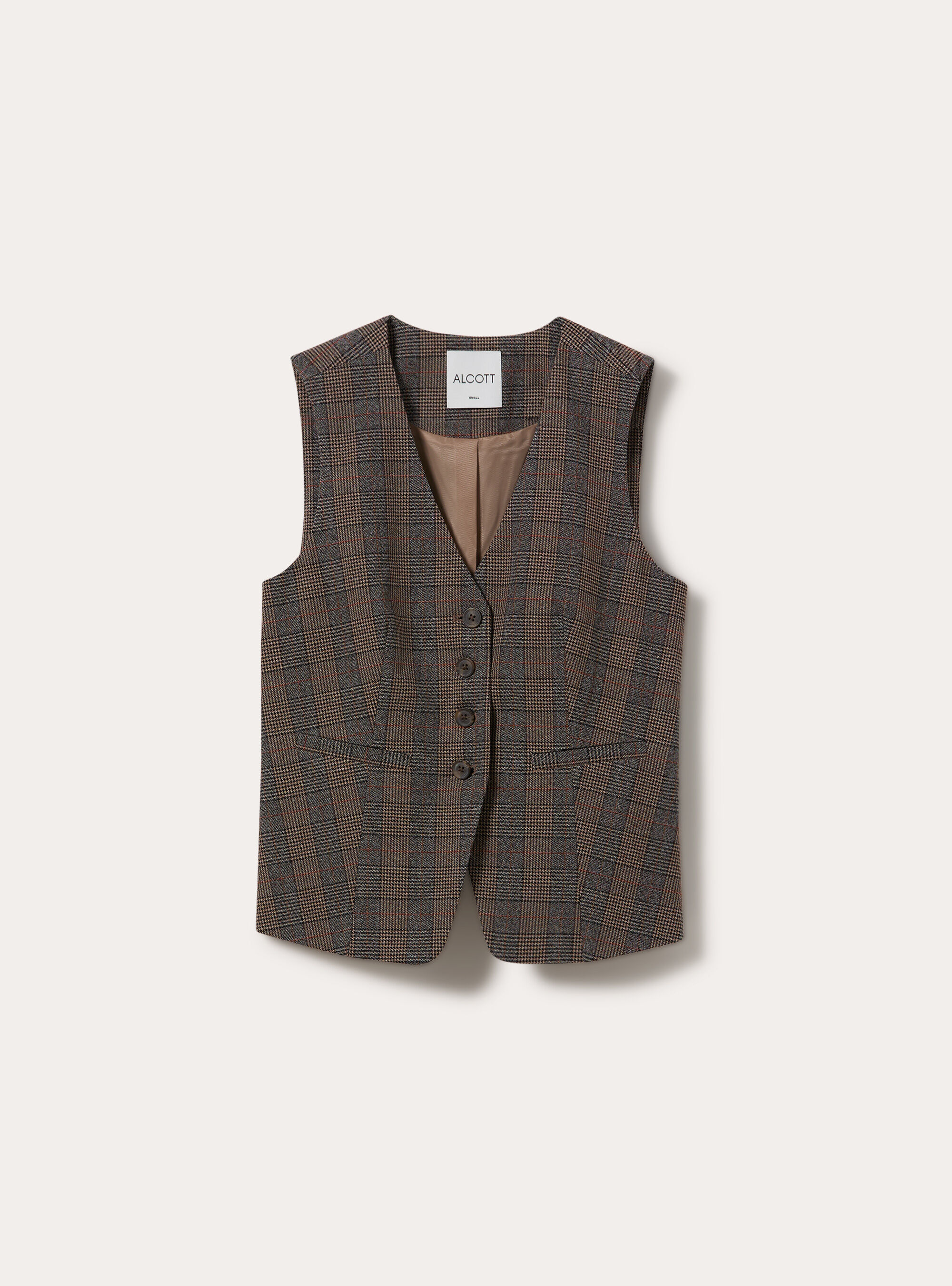 Chaleco sastre de un solo boton con estampado clasico, BG1 BEIGE DARK