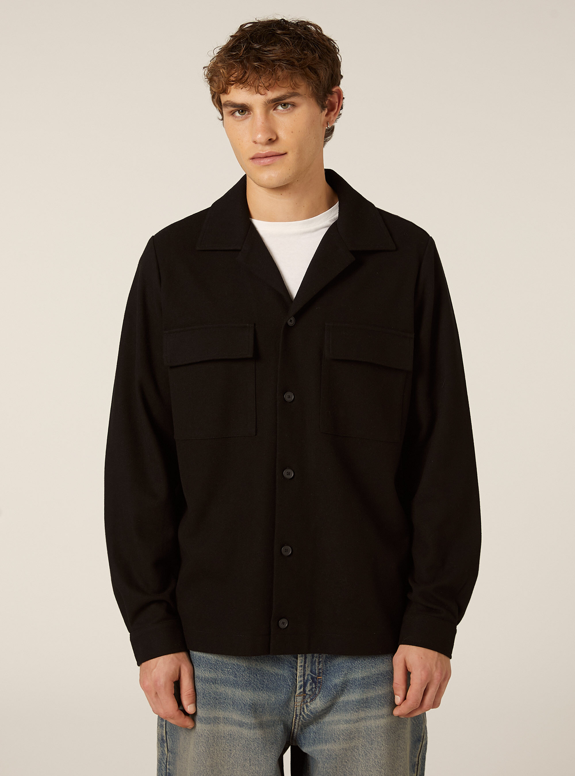 Camisa con bolsillos grandes efecto franela, BK1 BLACK
