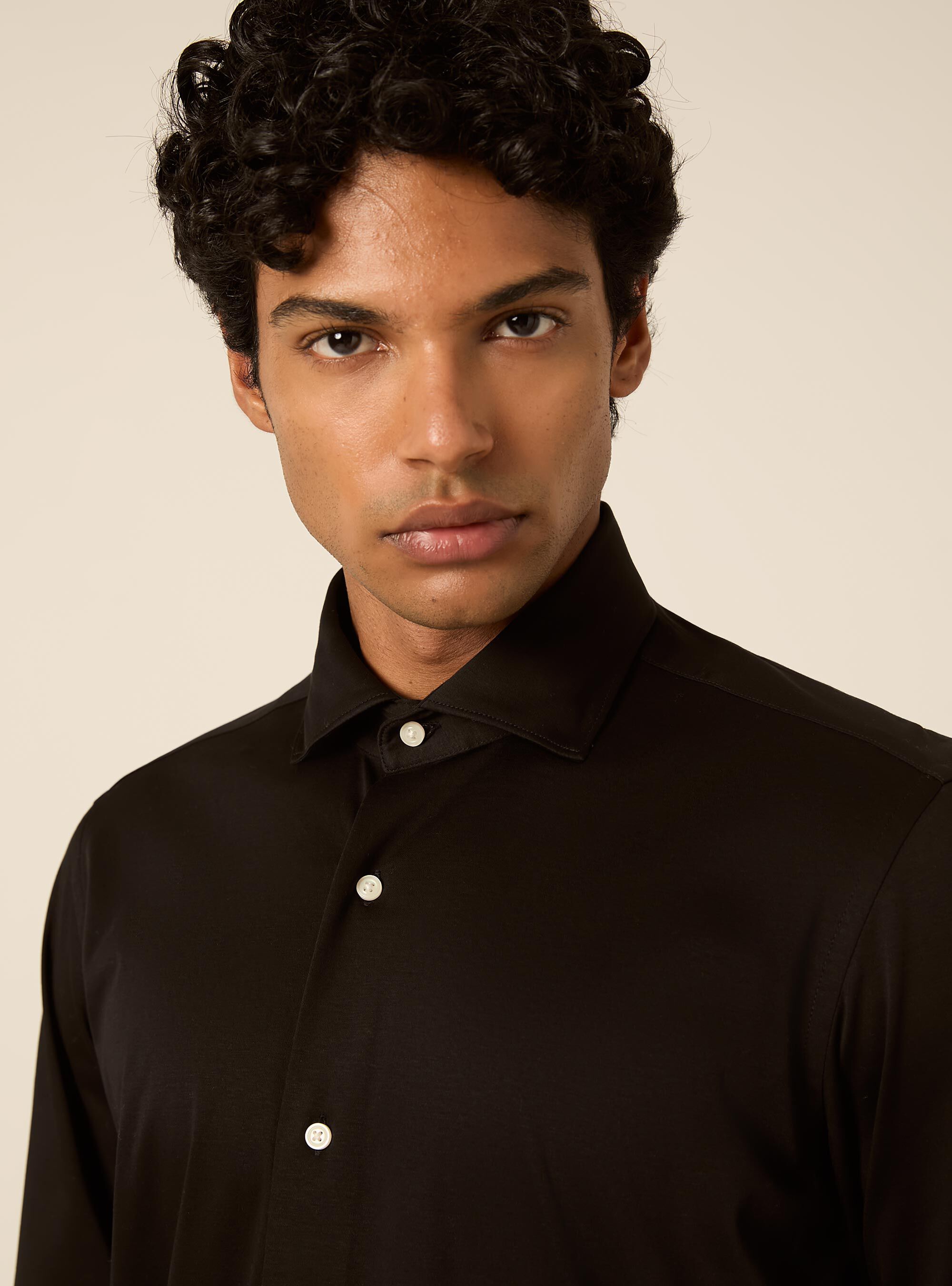 Camicia in jersey elasticizzato, BK1 BLACK