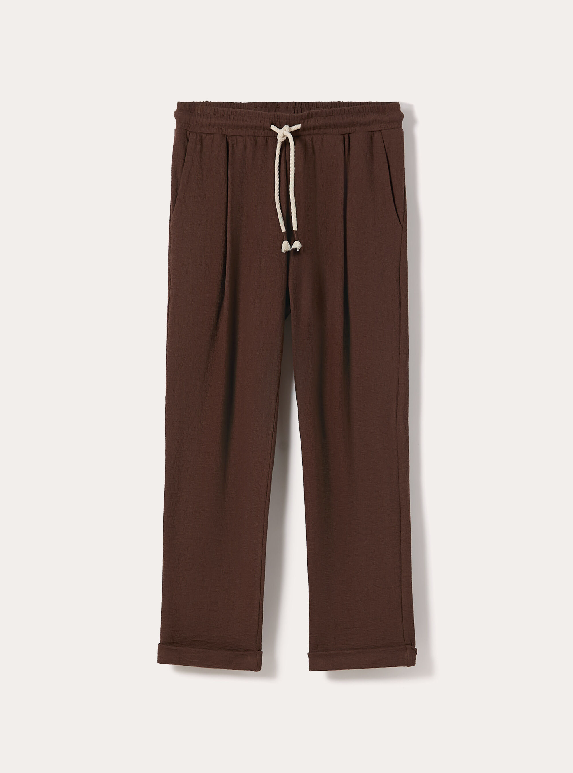Pantaloni con  elastico in vita in jersey texture, BR1 BROWN DARK