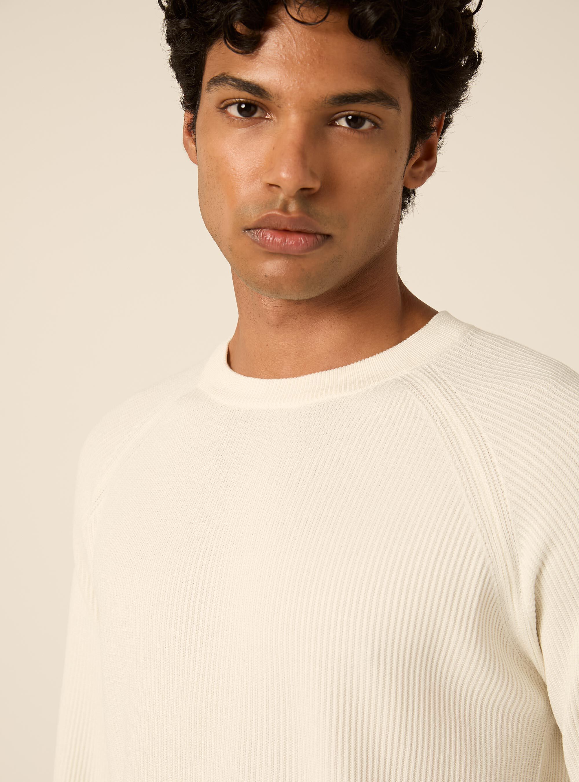 Maglia girocollo in misto cotone regular fit, WH2 WHITE