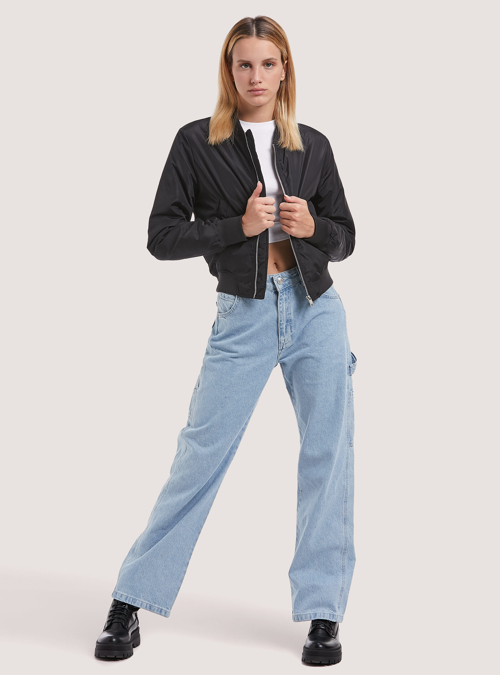 Cropped bomber jacket with recycled padding