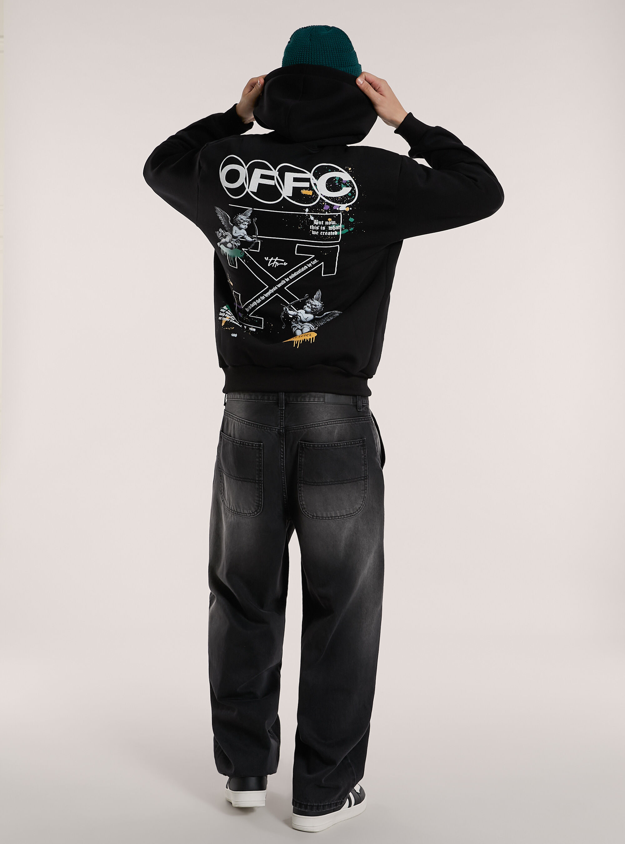 Hoodie with Angels print, BK1 BLACK