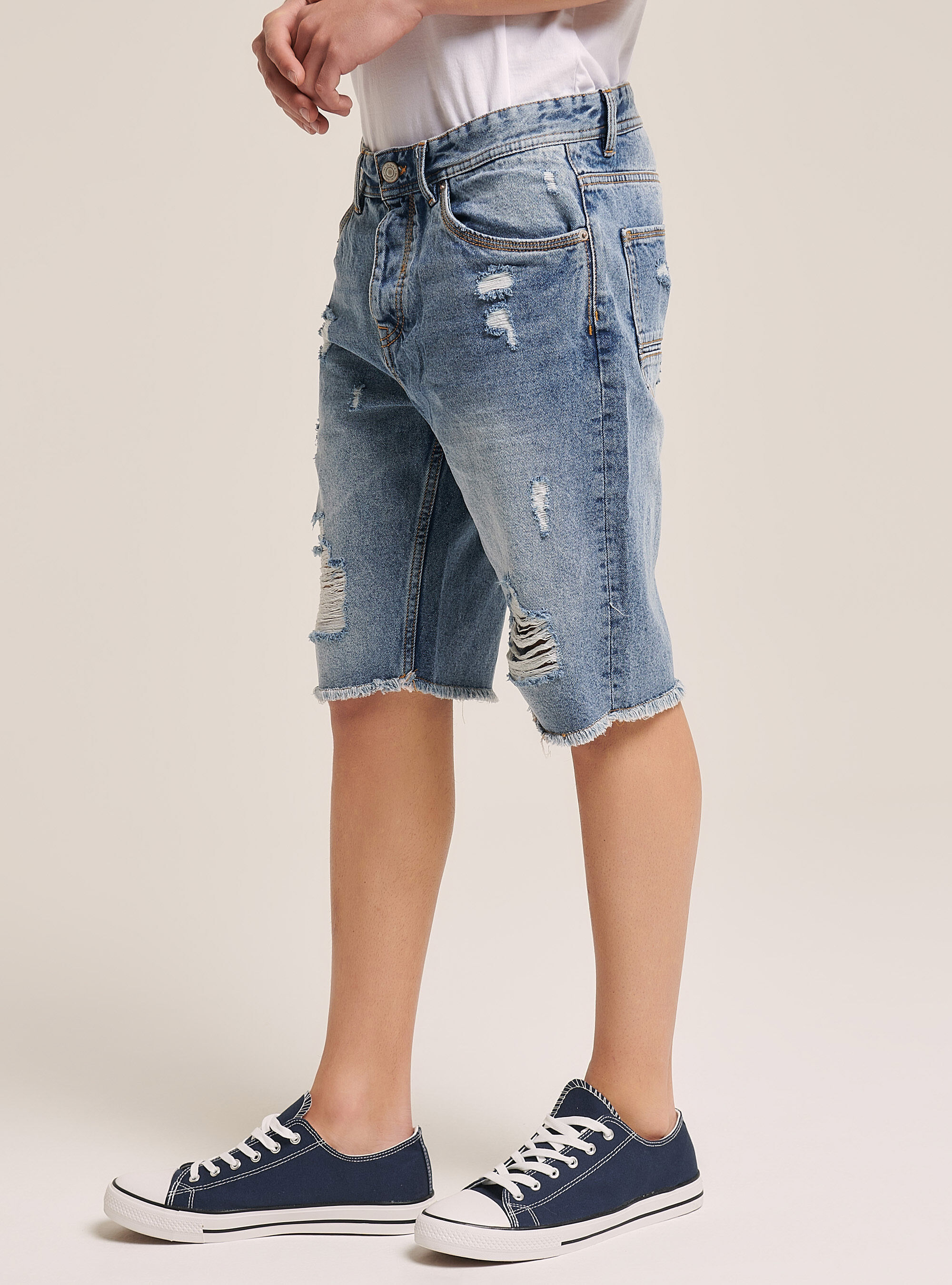 Ripped denim sale bermuda shorts