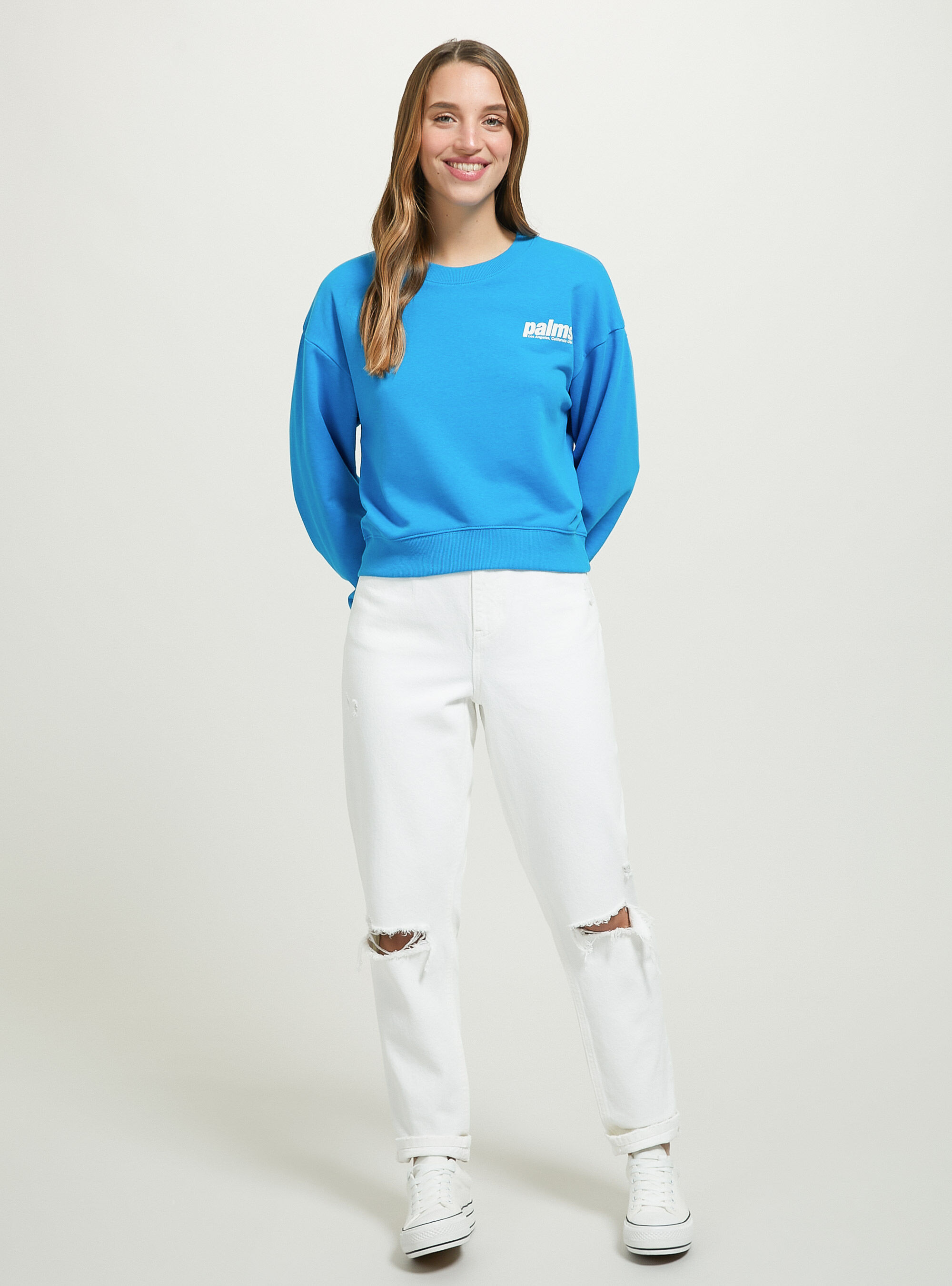 Cropped sweatshirt with lettering print, AZ2 AZZURRE MEDIUM
