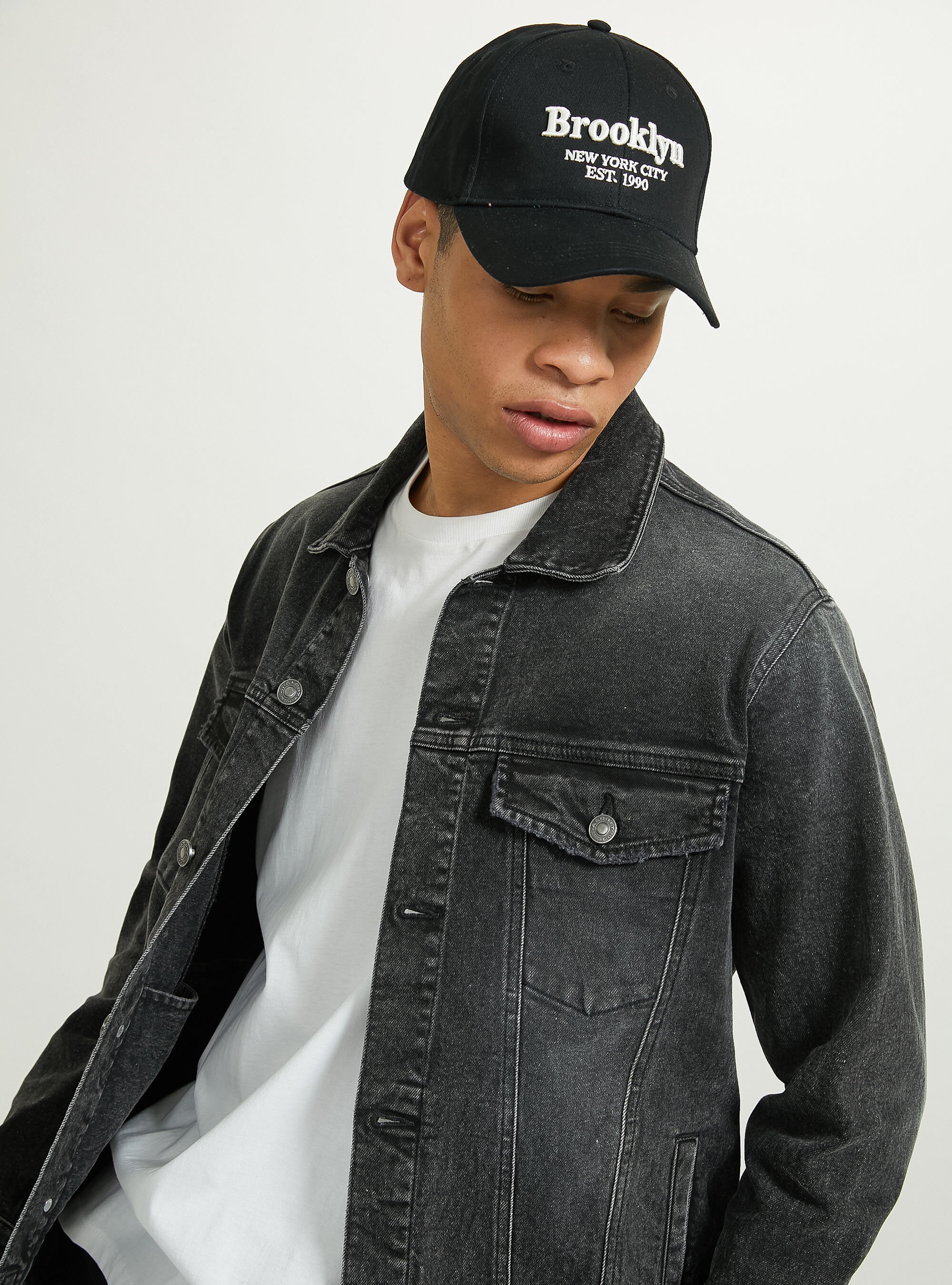 Stretch twill denim jacket, BK1 BLACK