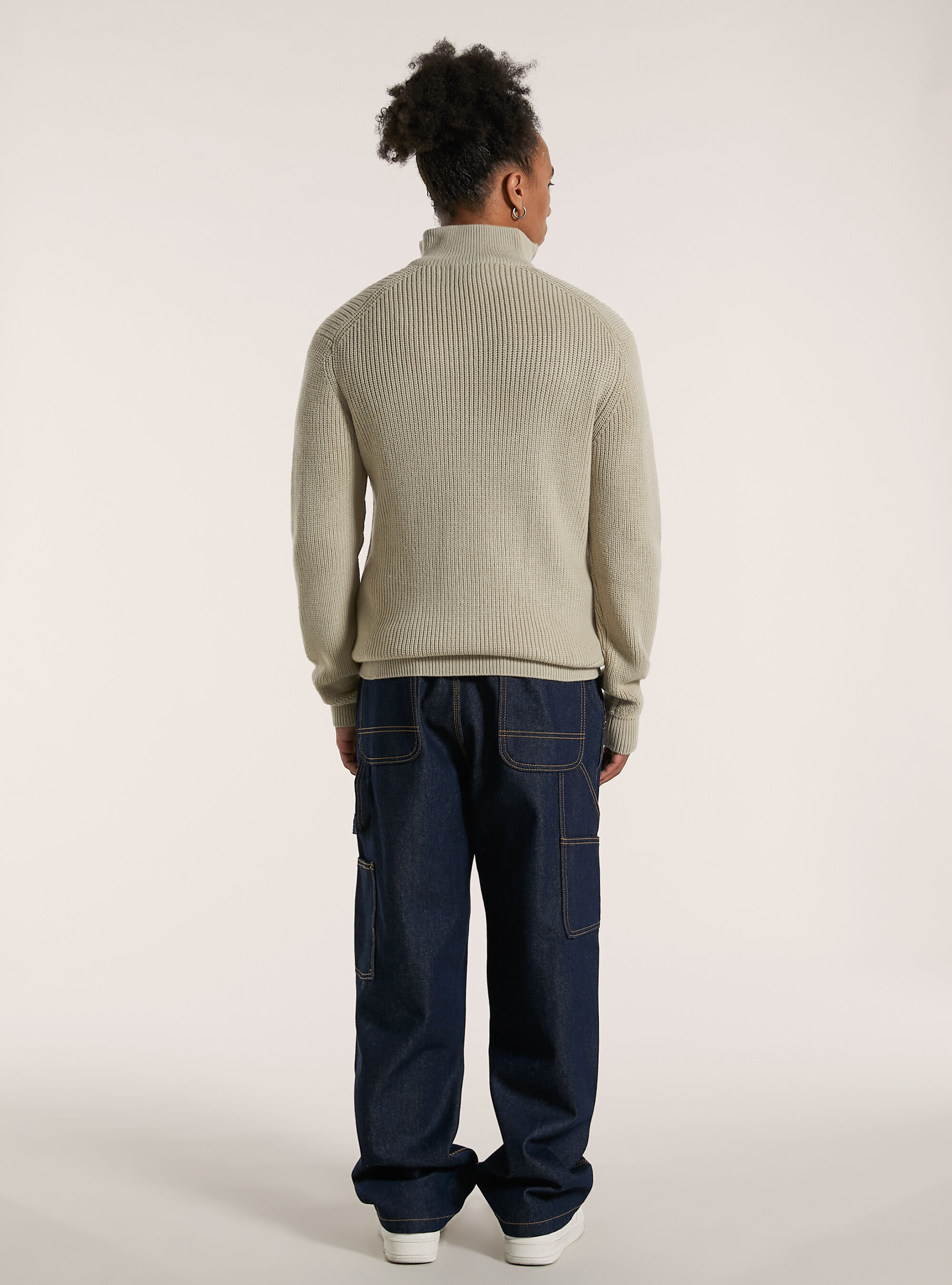 High-neck pullover with half zip, MBG3 BEIGE MEL LIGHT
