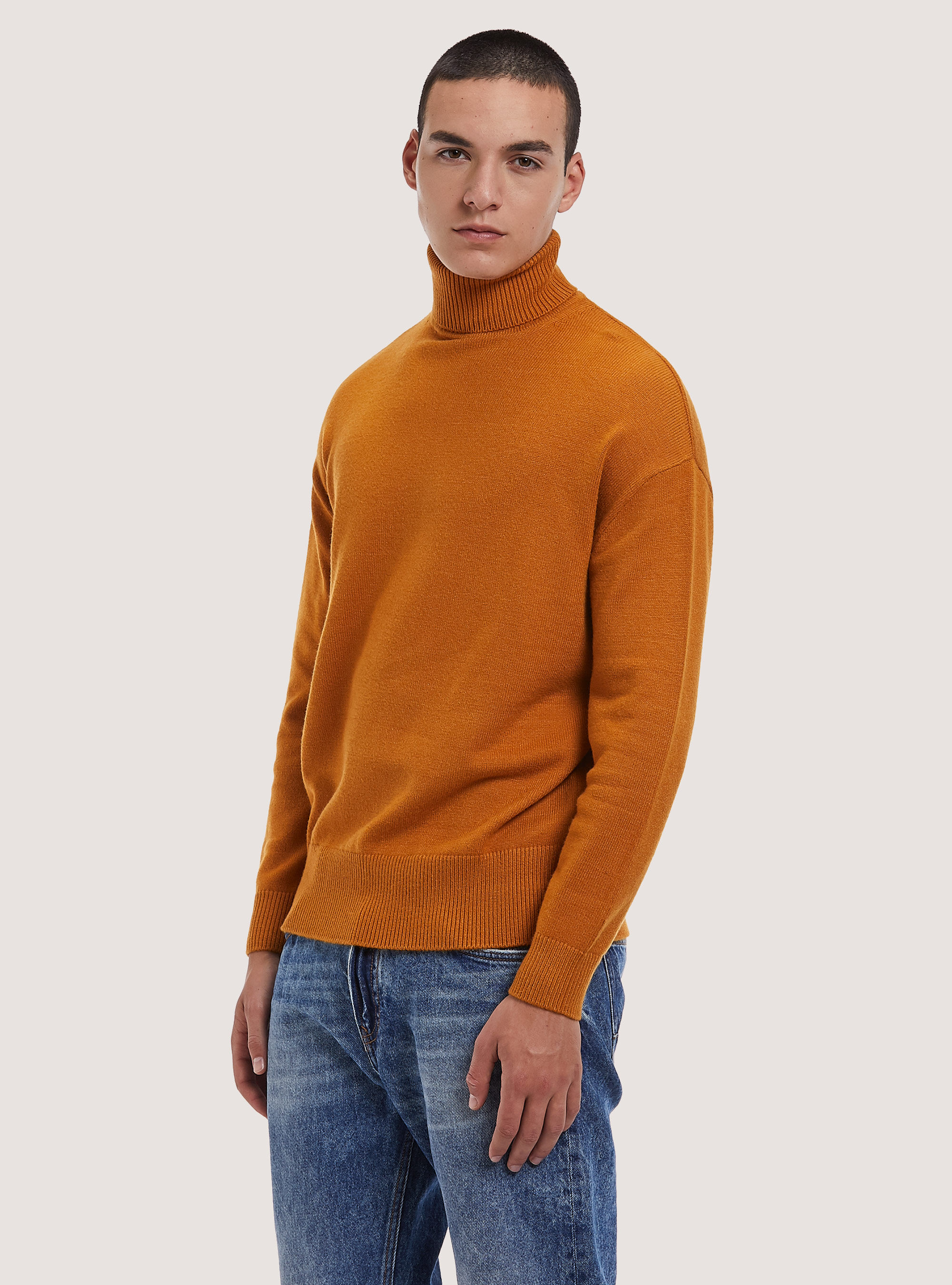 Pullover morbido collo alto boxy fit elasticizzato, SE3 SENAPE LIGHT