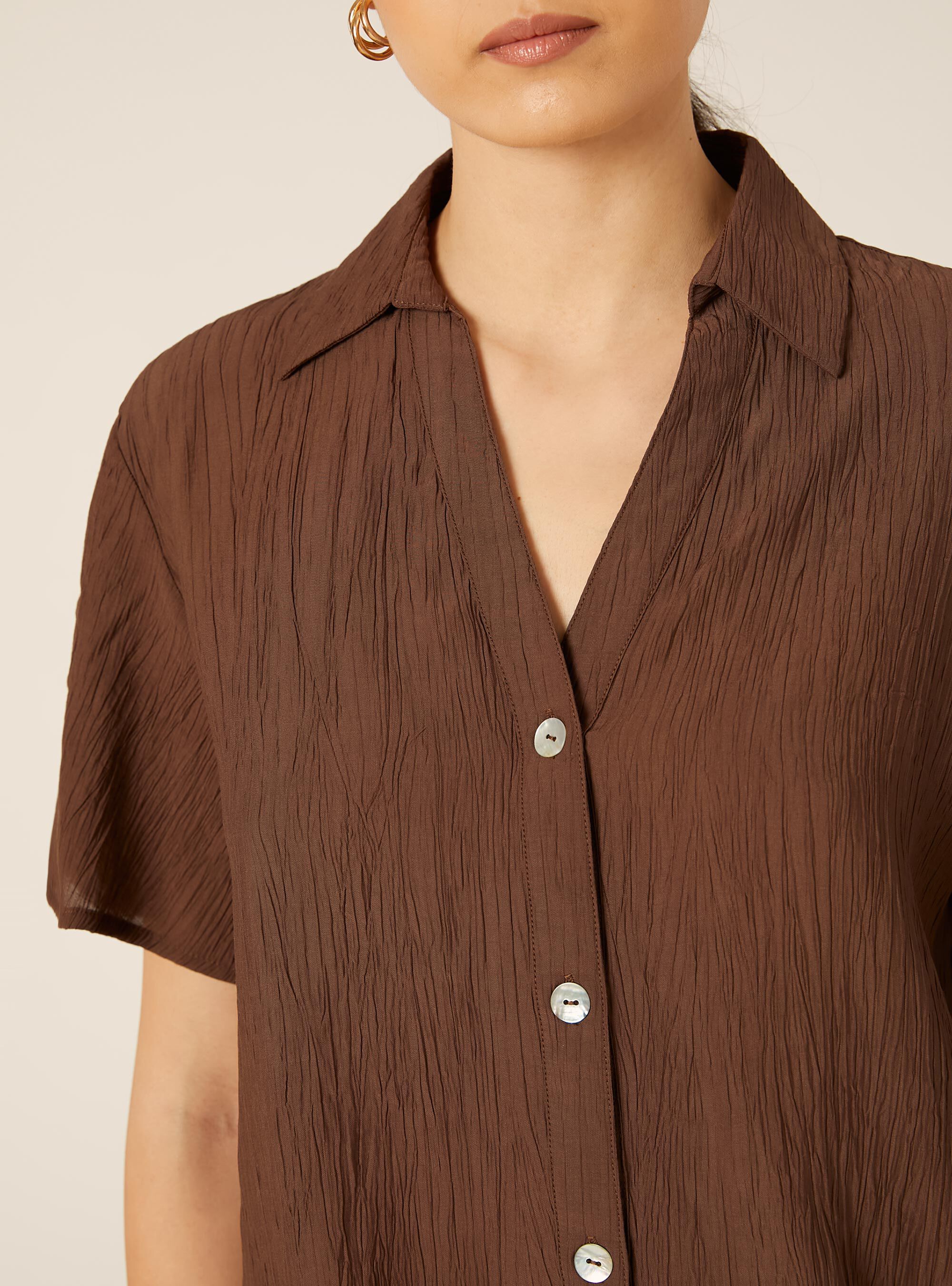 Camicia maniche corte in crepe, BR2 BROWN MEDIUM