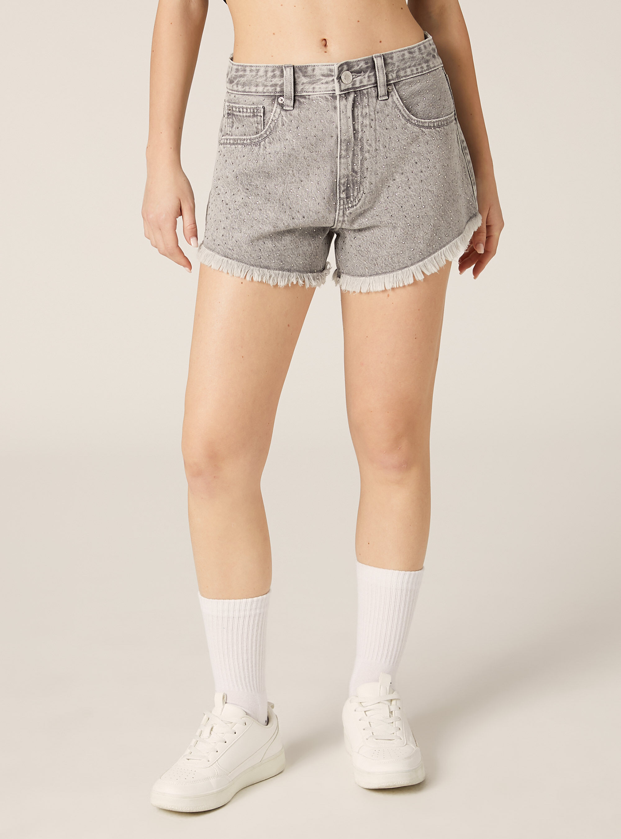 Shorts in denim con strass, D00G GREY