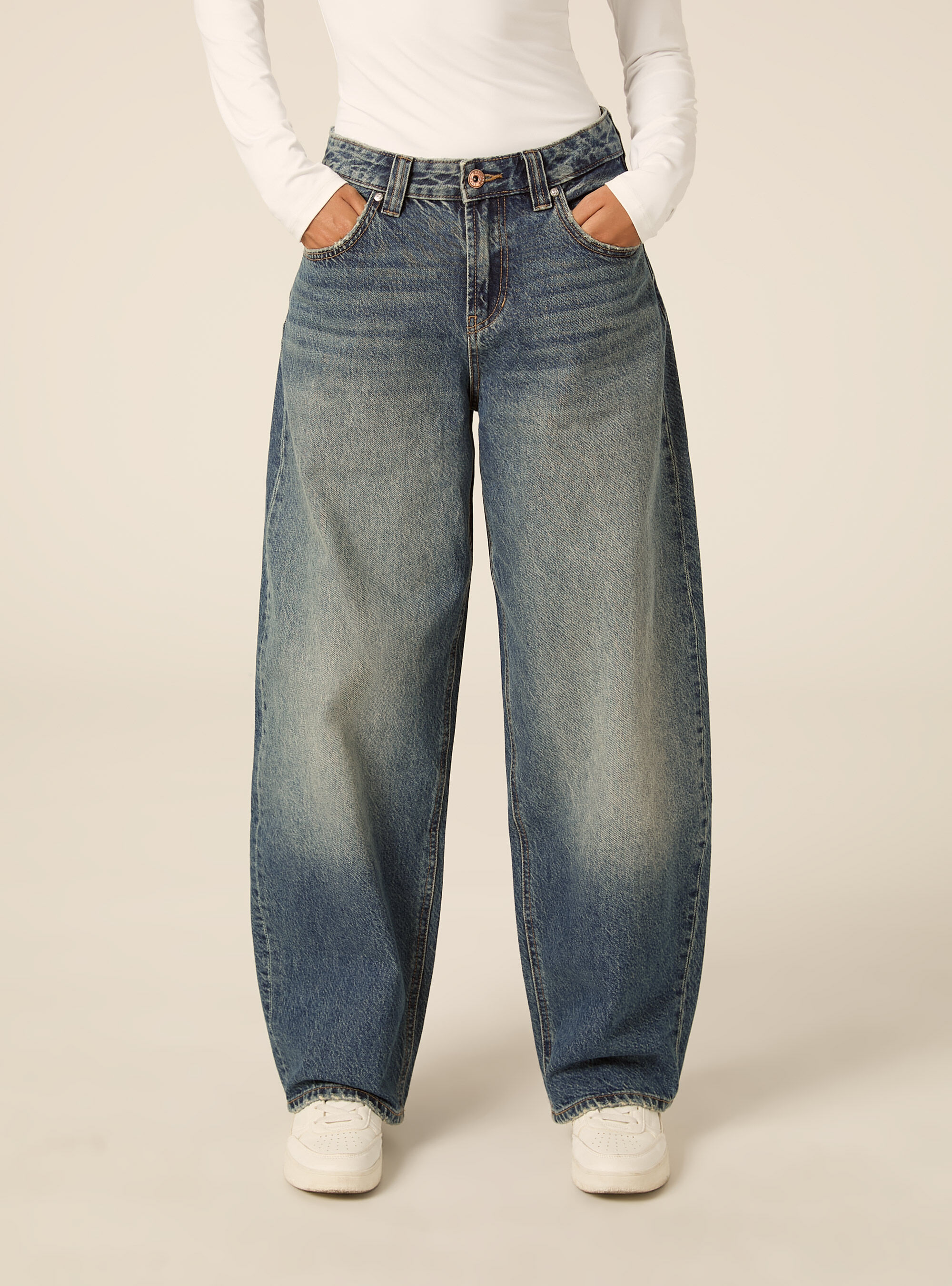 Jean coupe barrel taille haute