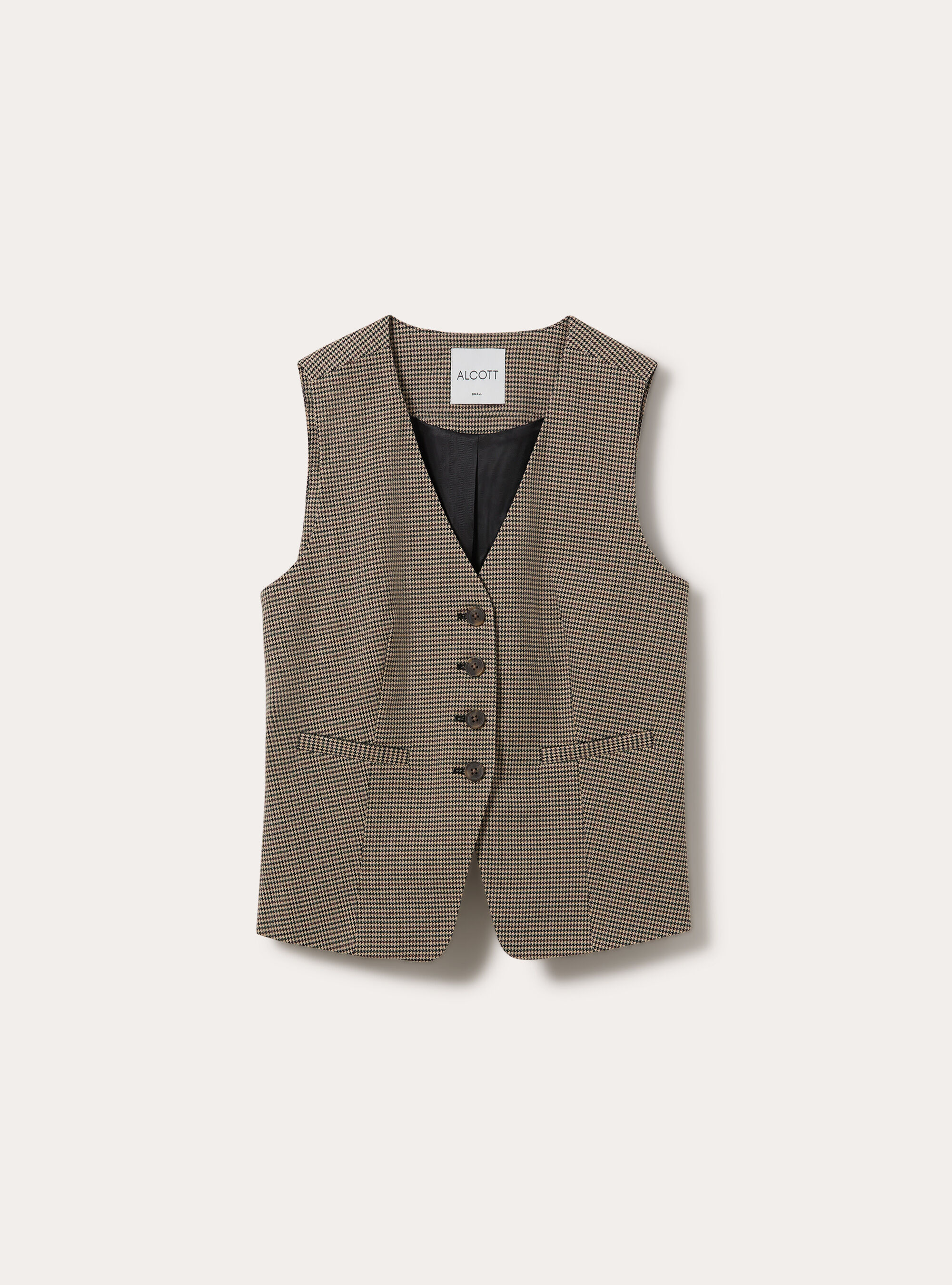 Chaleco sastre de un solo boton con estampado clasico, BG2 BEIGE MEDIUM