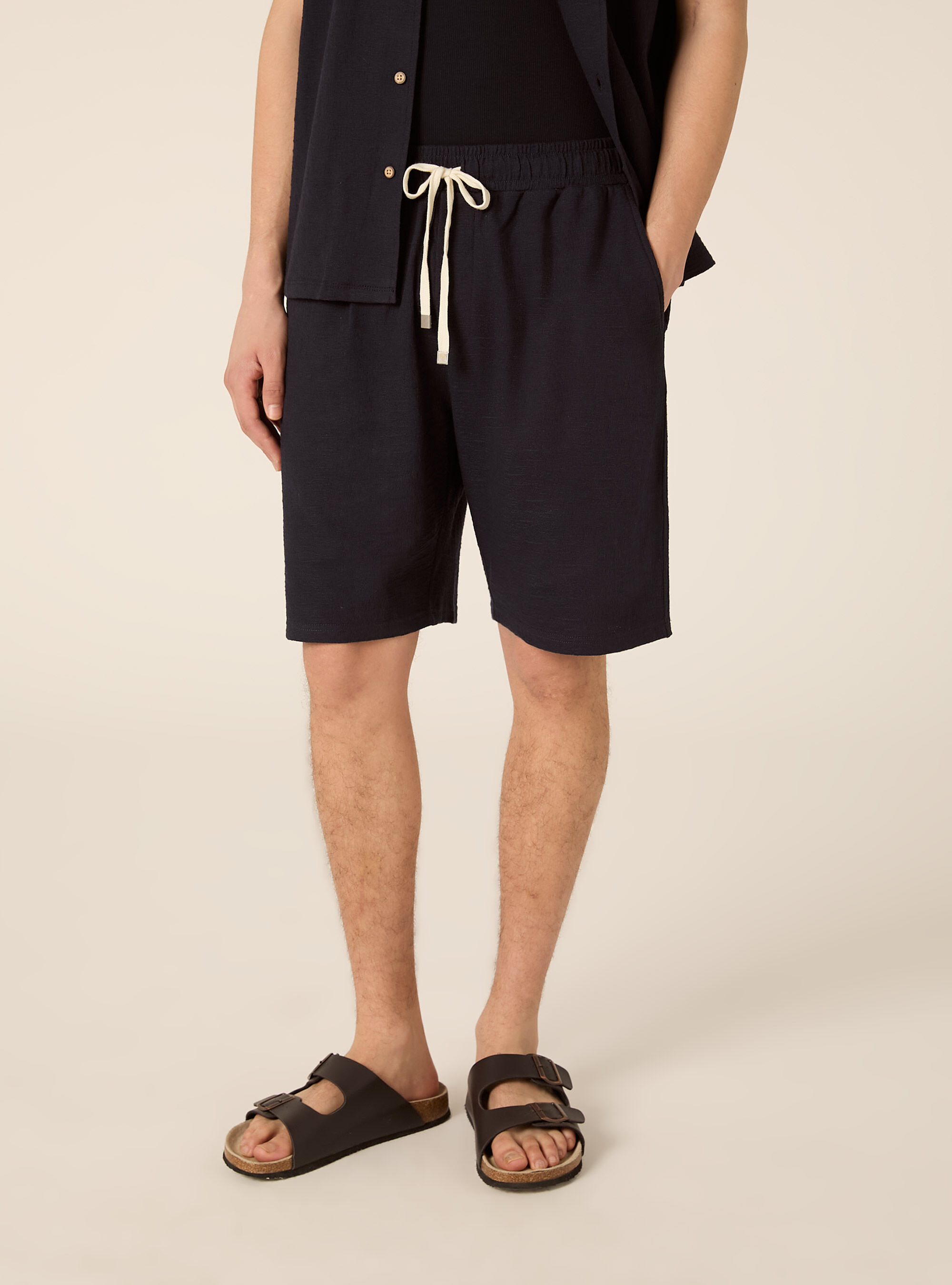 Bermuda in jersey texture regular fit, NA1 NAVY DARK