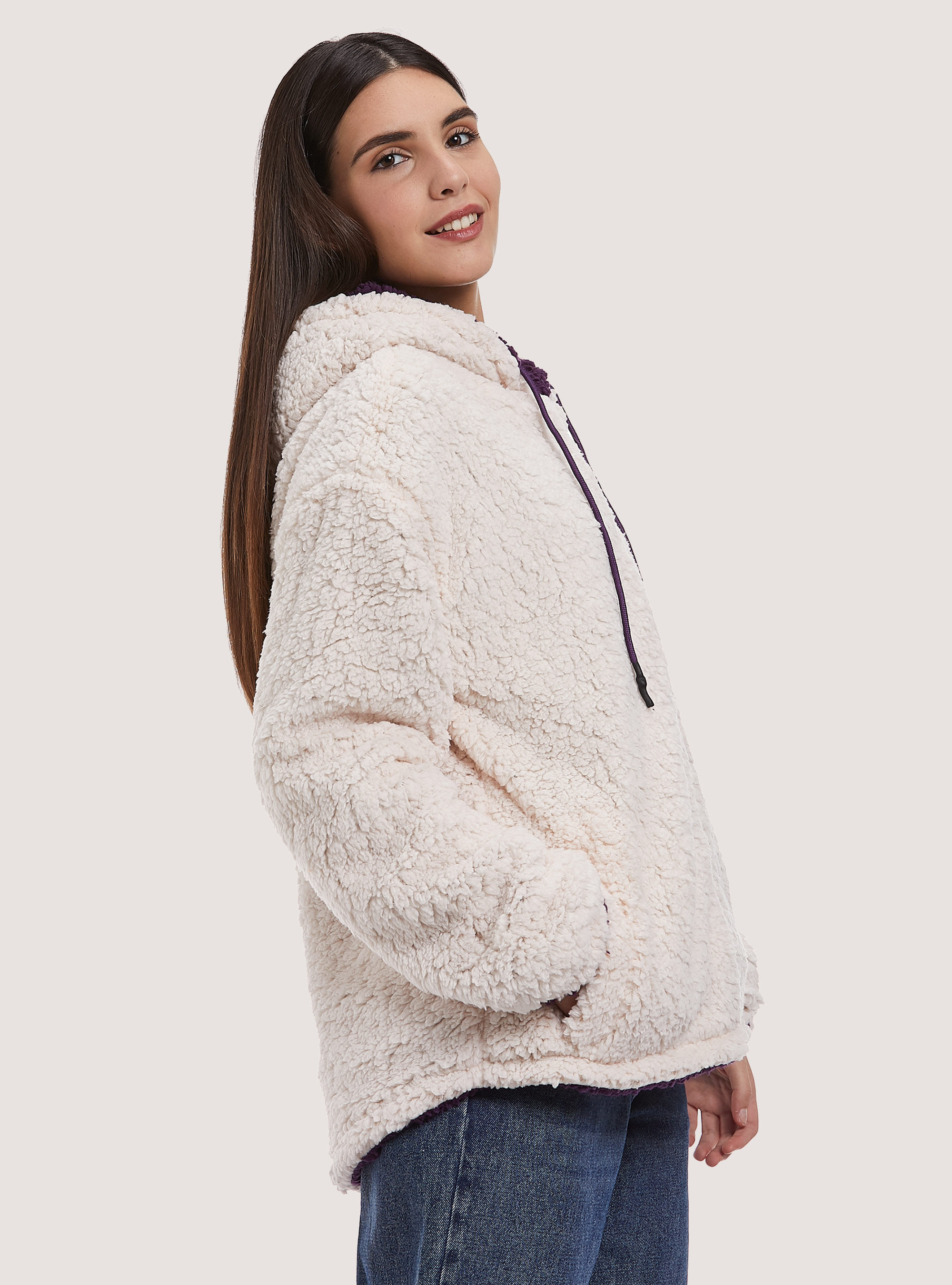 Giubbotto bomber in teddy, WH1 OFF WHITE