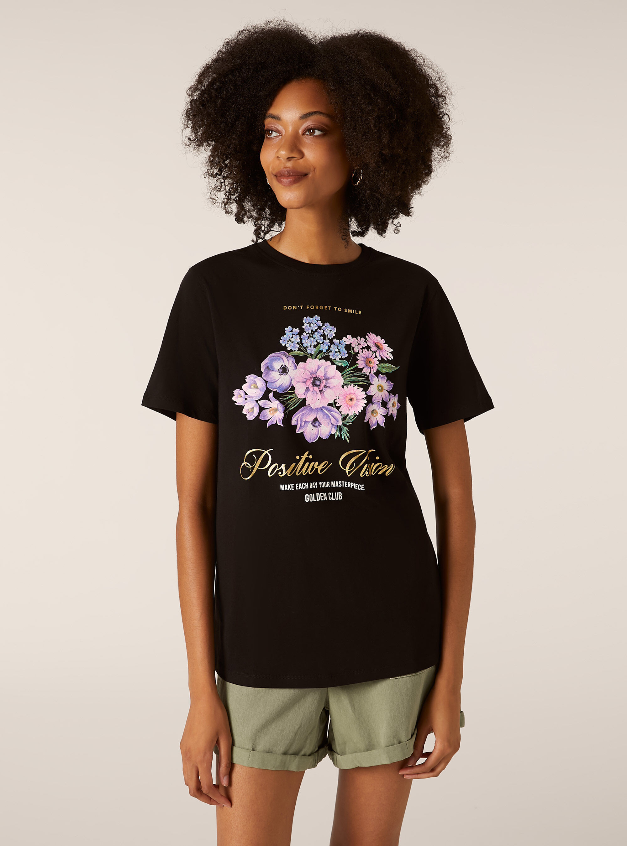 Metallic print t-shirt, BK1 BLACK