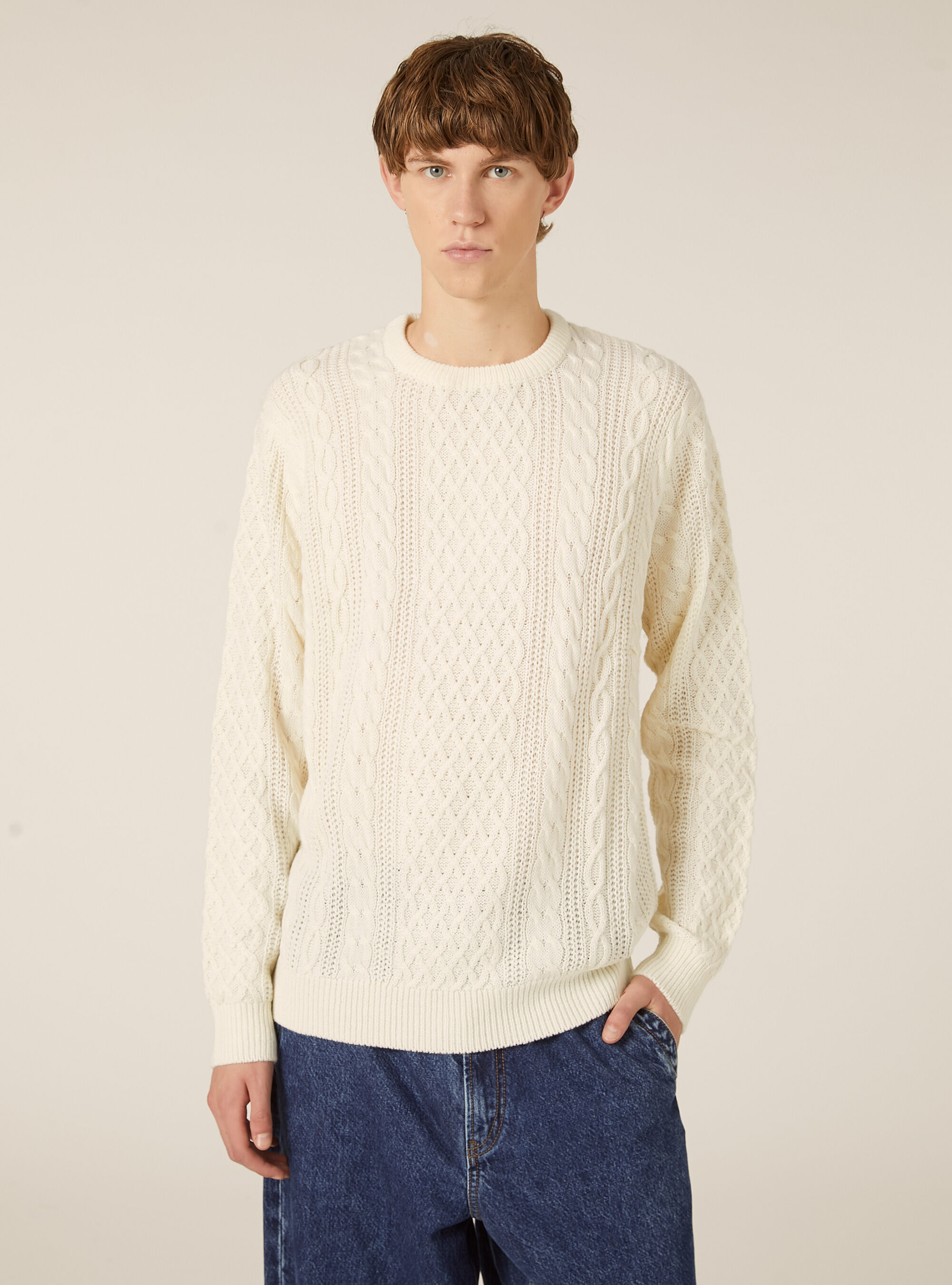 Crew-neck pullover with braids
