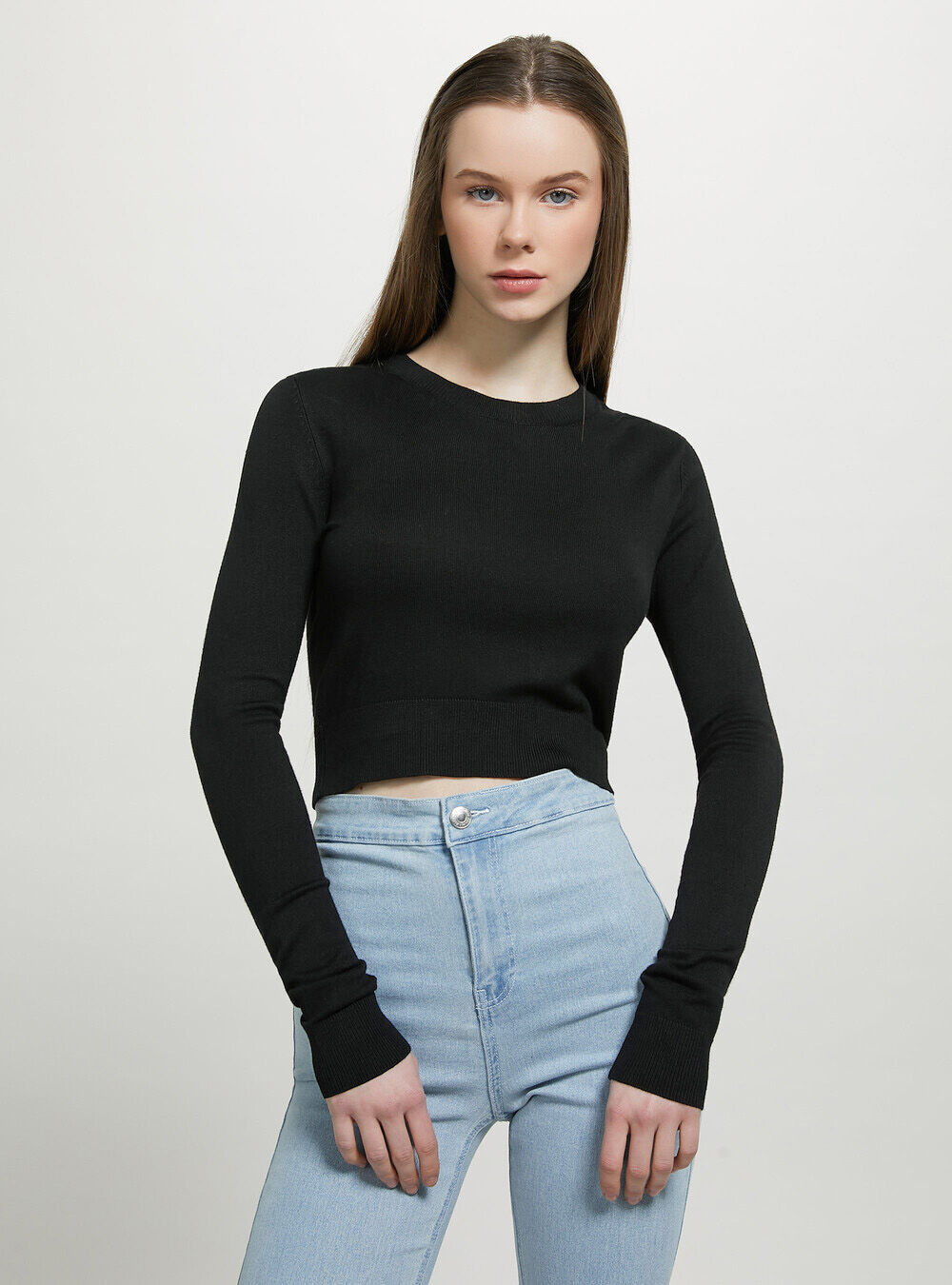 Pull court &agrave; col ras du cou, BK1 BLACK