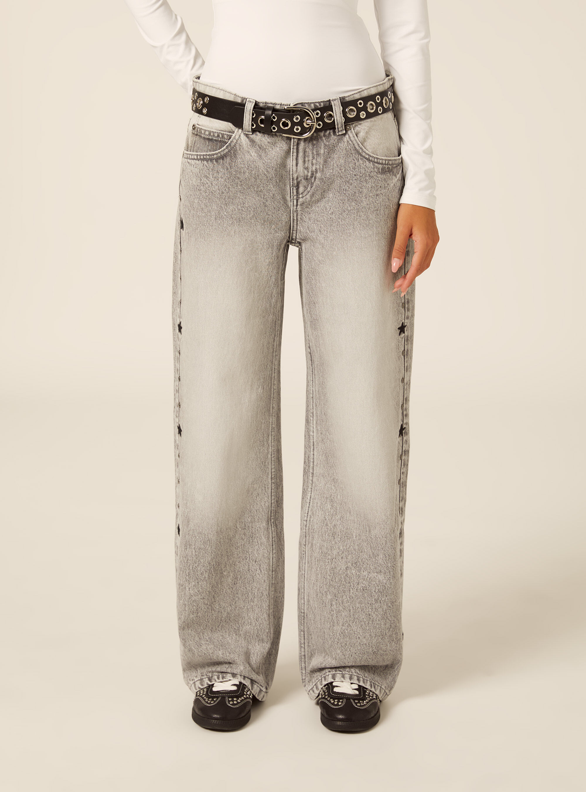 Wide leg baggy jeans mit seitlichen nieten, D00G GREY