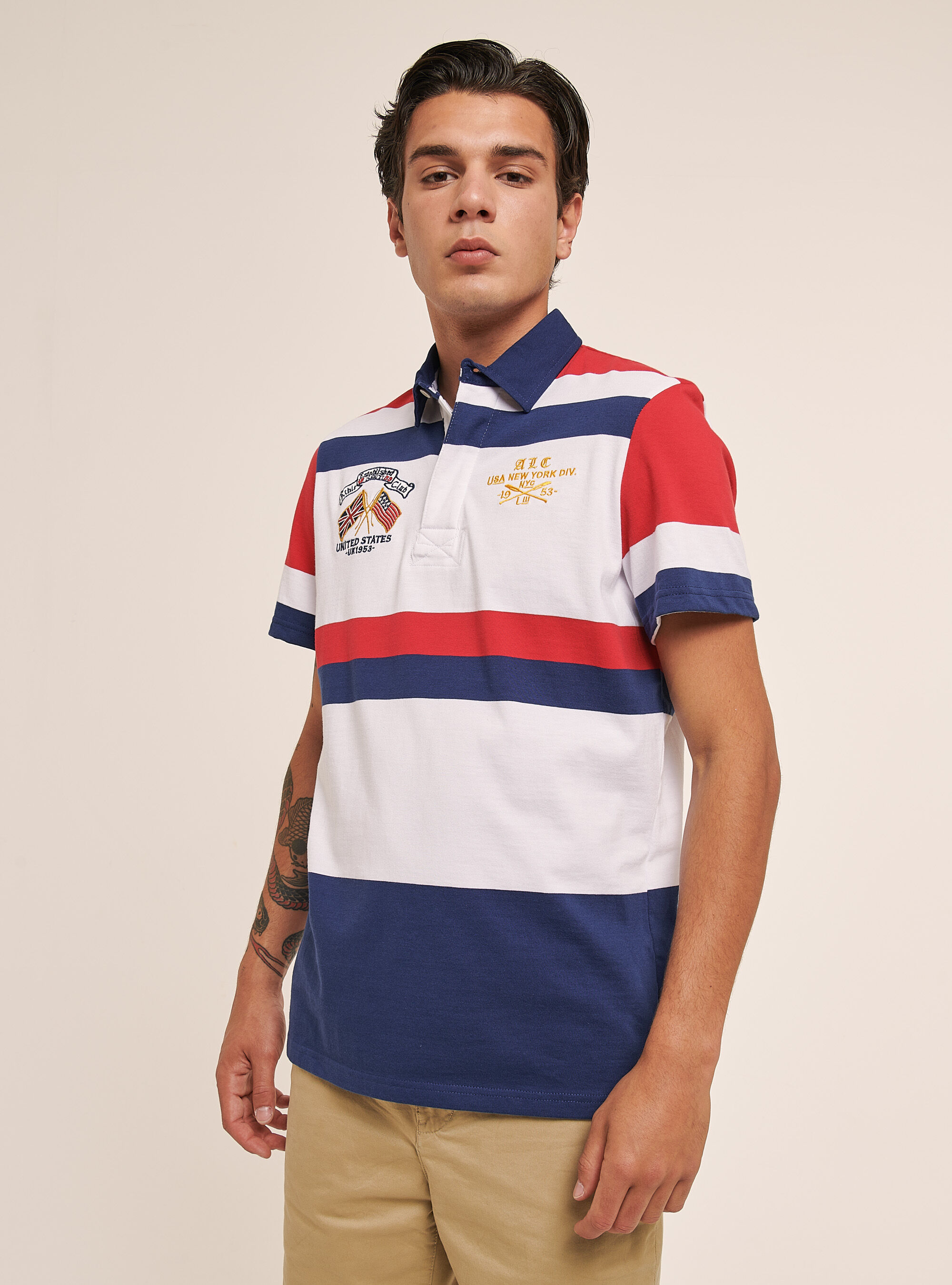 Polo ray&eacute; multi-couleurs avec broderie, STRIPES