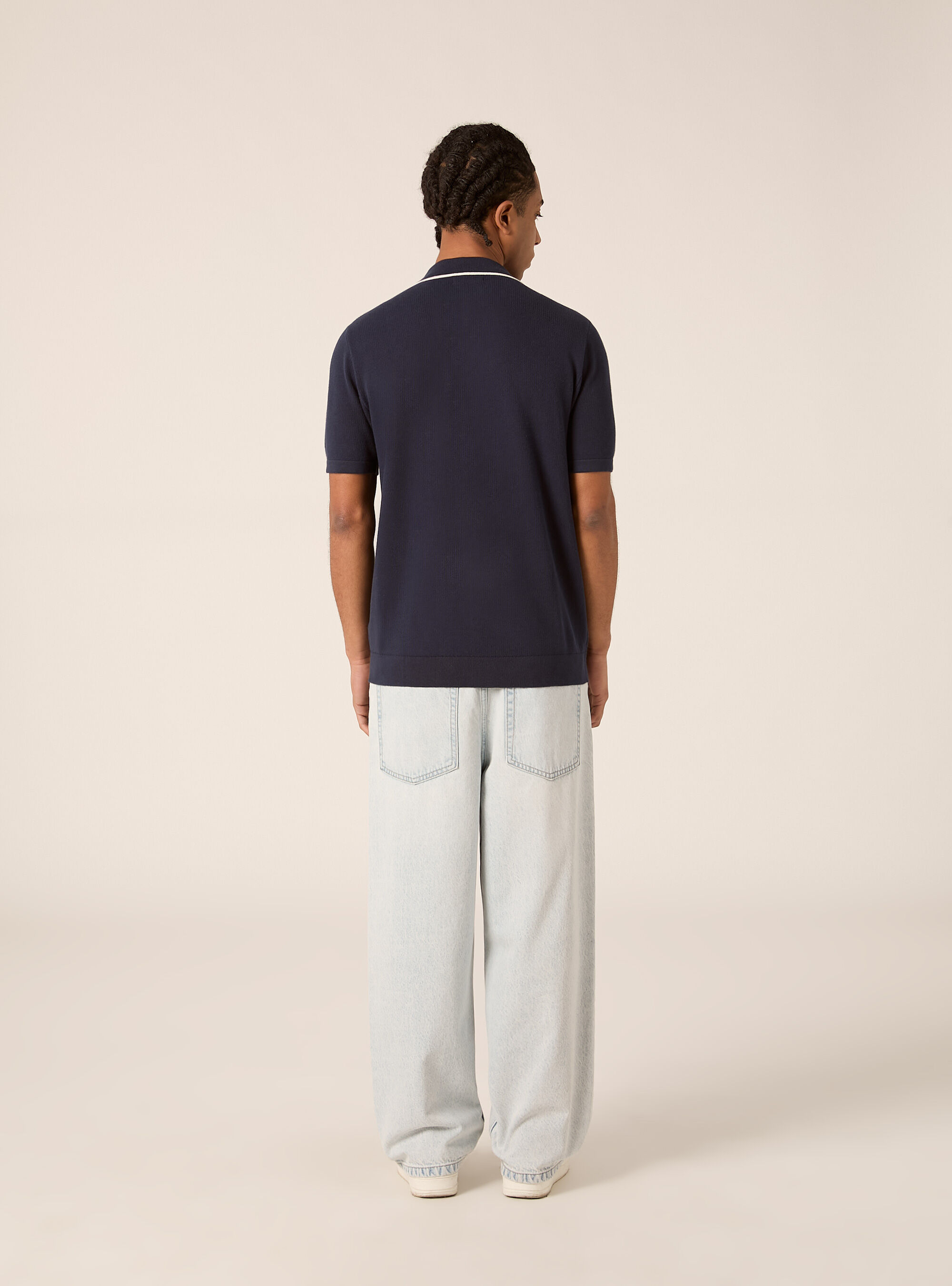 Cardigan con collo polo e bordino in  contrasto, NA2 NAVY MEDIUM