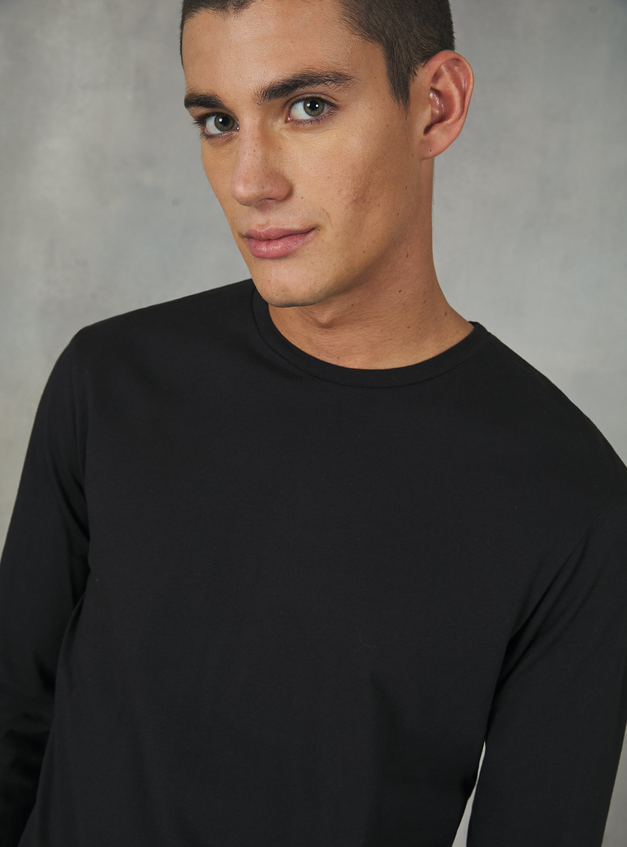 T-shirt en coton &agrave; manches longues, BK1 BLACK