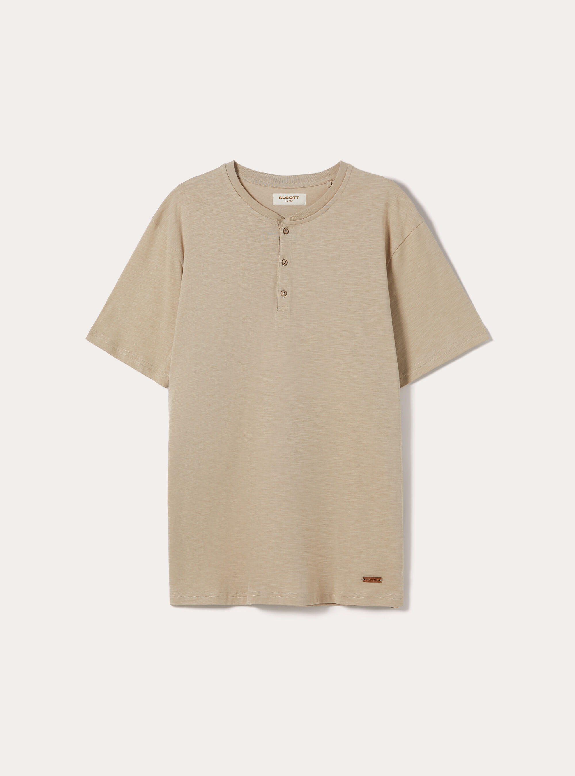 Cotton Henley T-Shirt, BG2 BEIGE MEDIUM