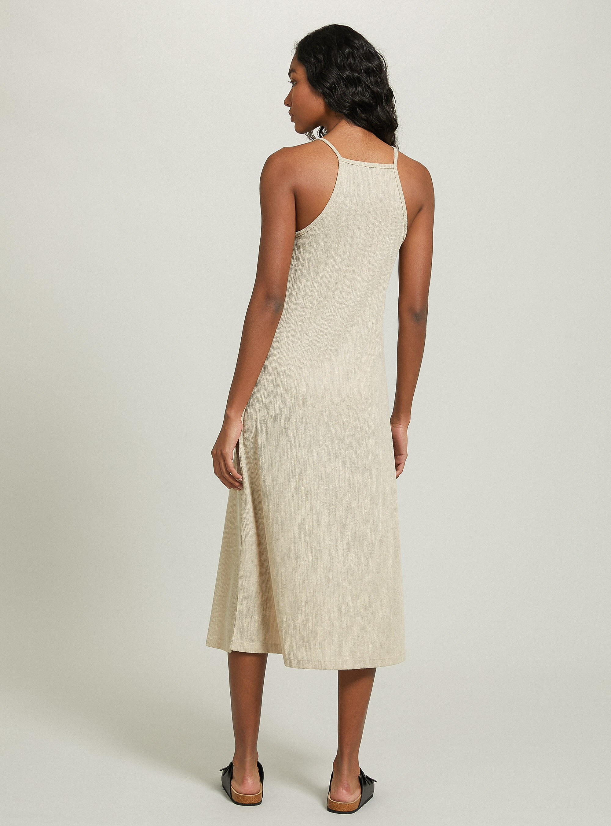Midi dress with halter neckline, BG3 BEIGE LIGHT