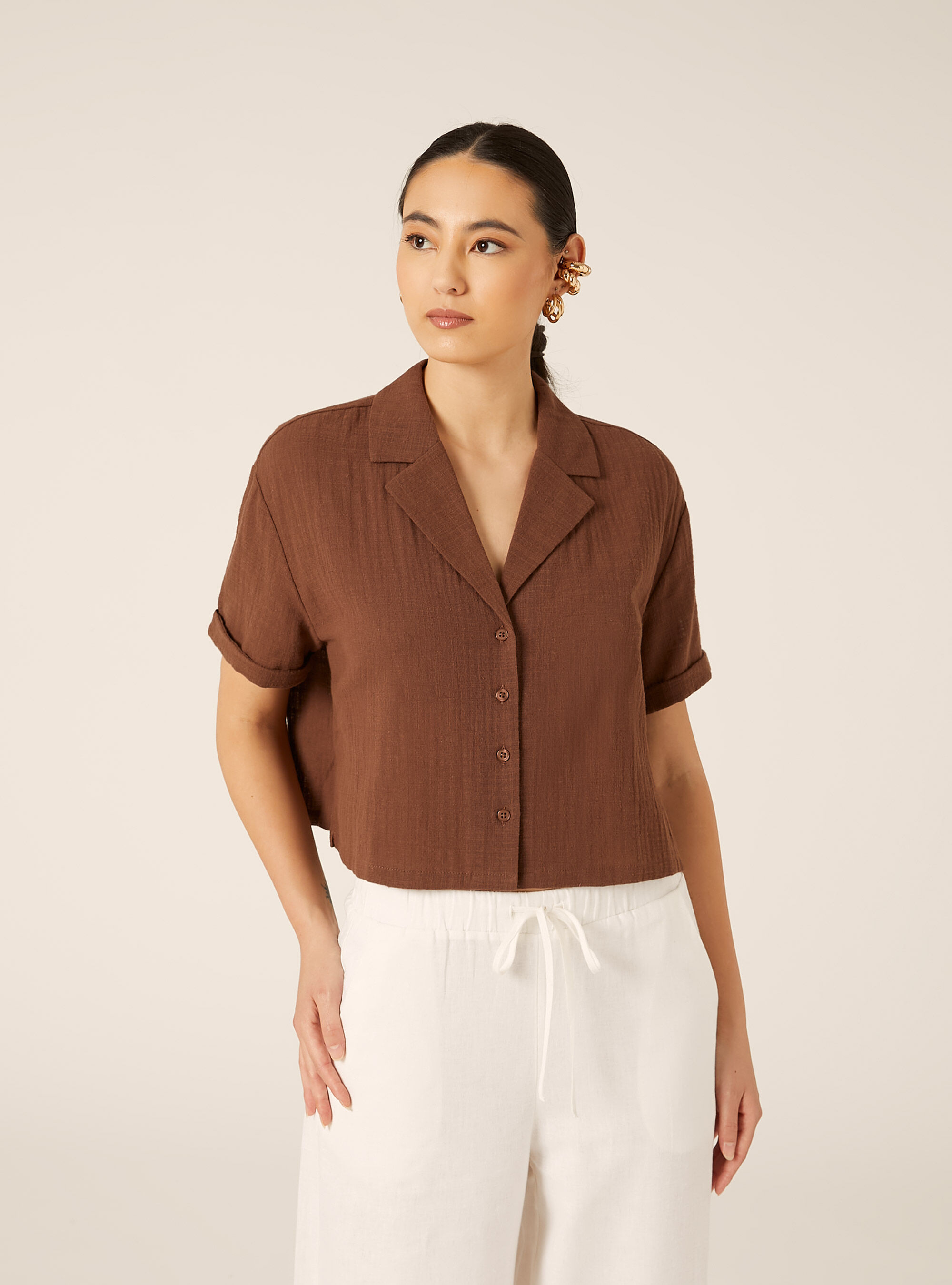 Camicia maniche corte crop