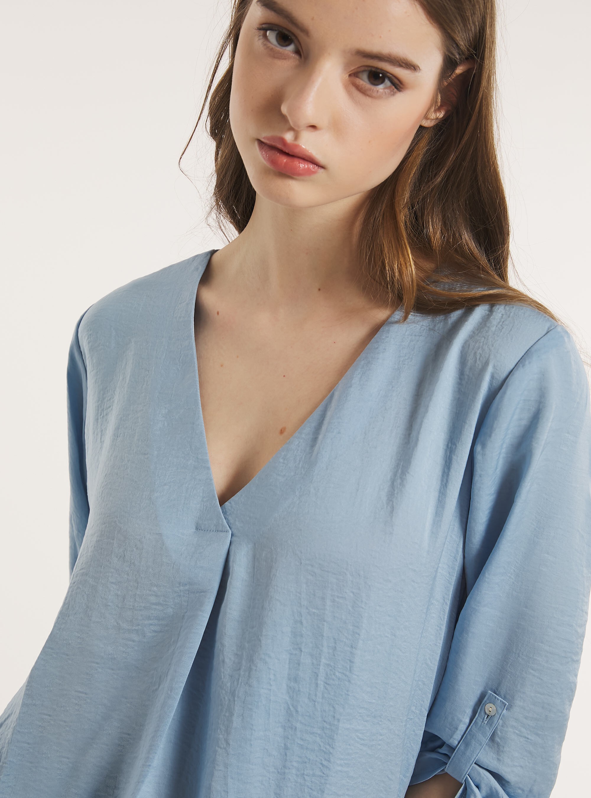 Blouse with plain neckline, AZ3 AZURE LIGHT
