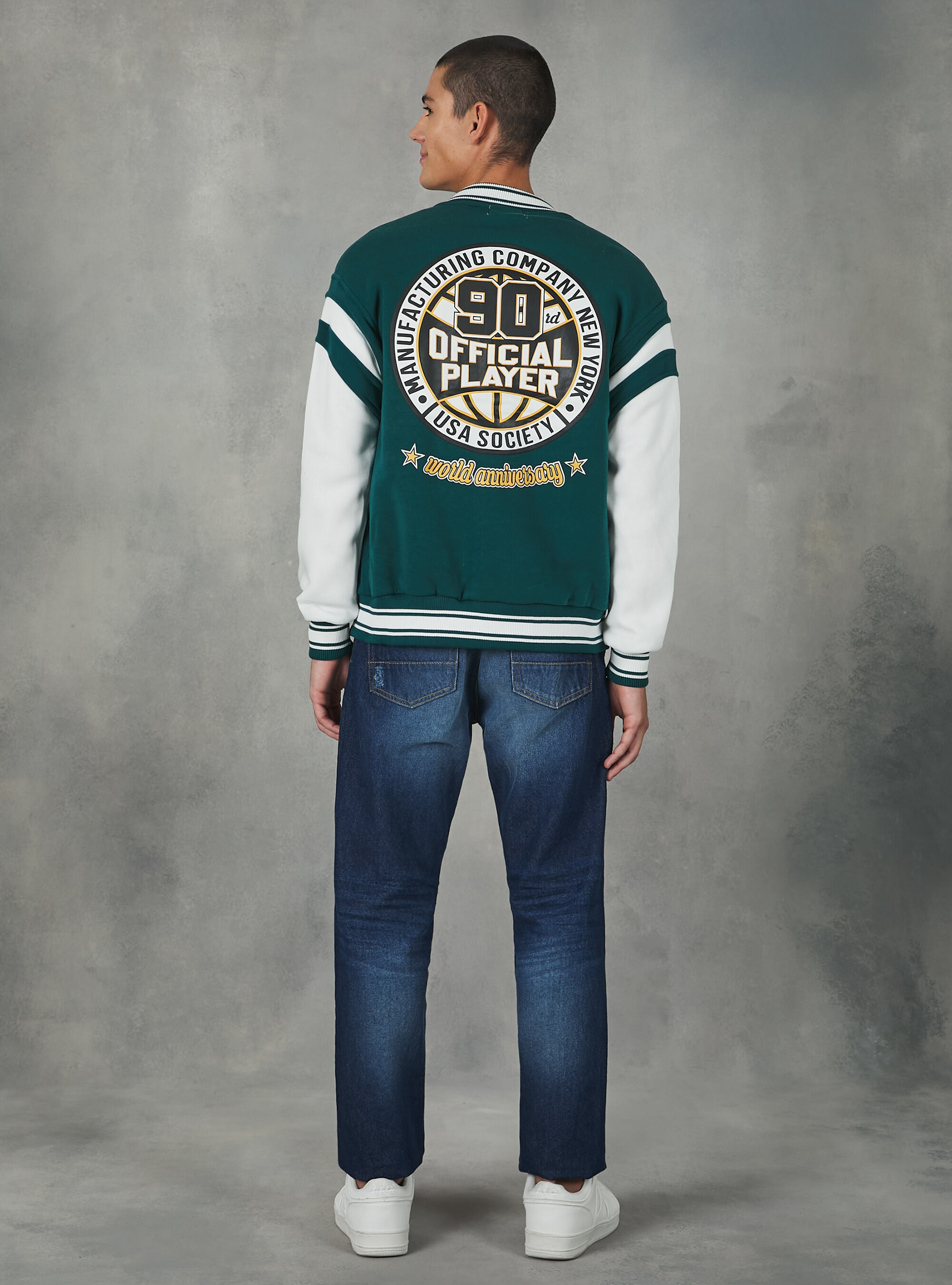 College Bomber Jacket with print, OB2 BLUE OIL MED.