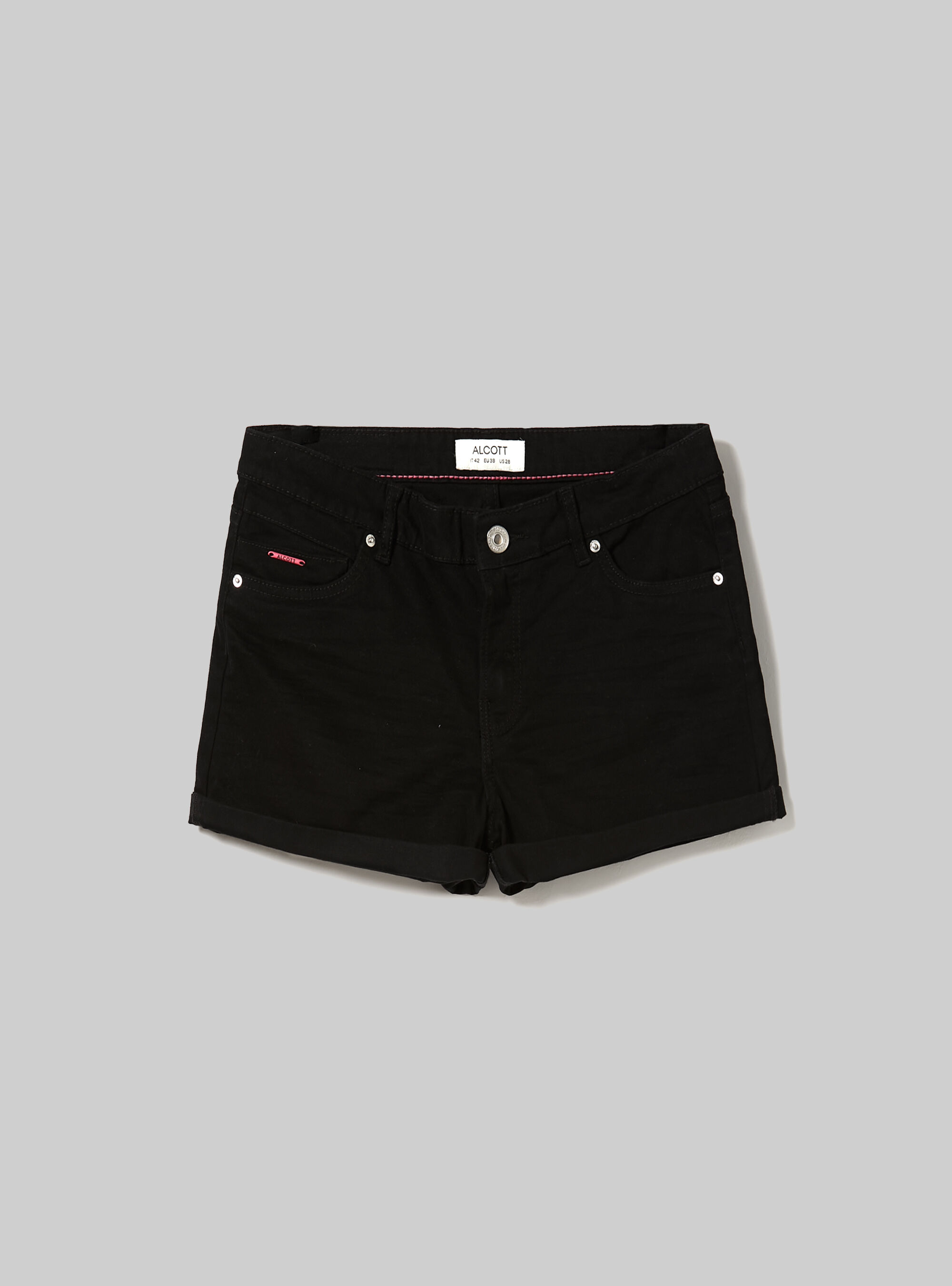 Shorts in twill stretch con risvolto, BK1 BLACK