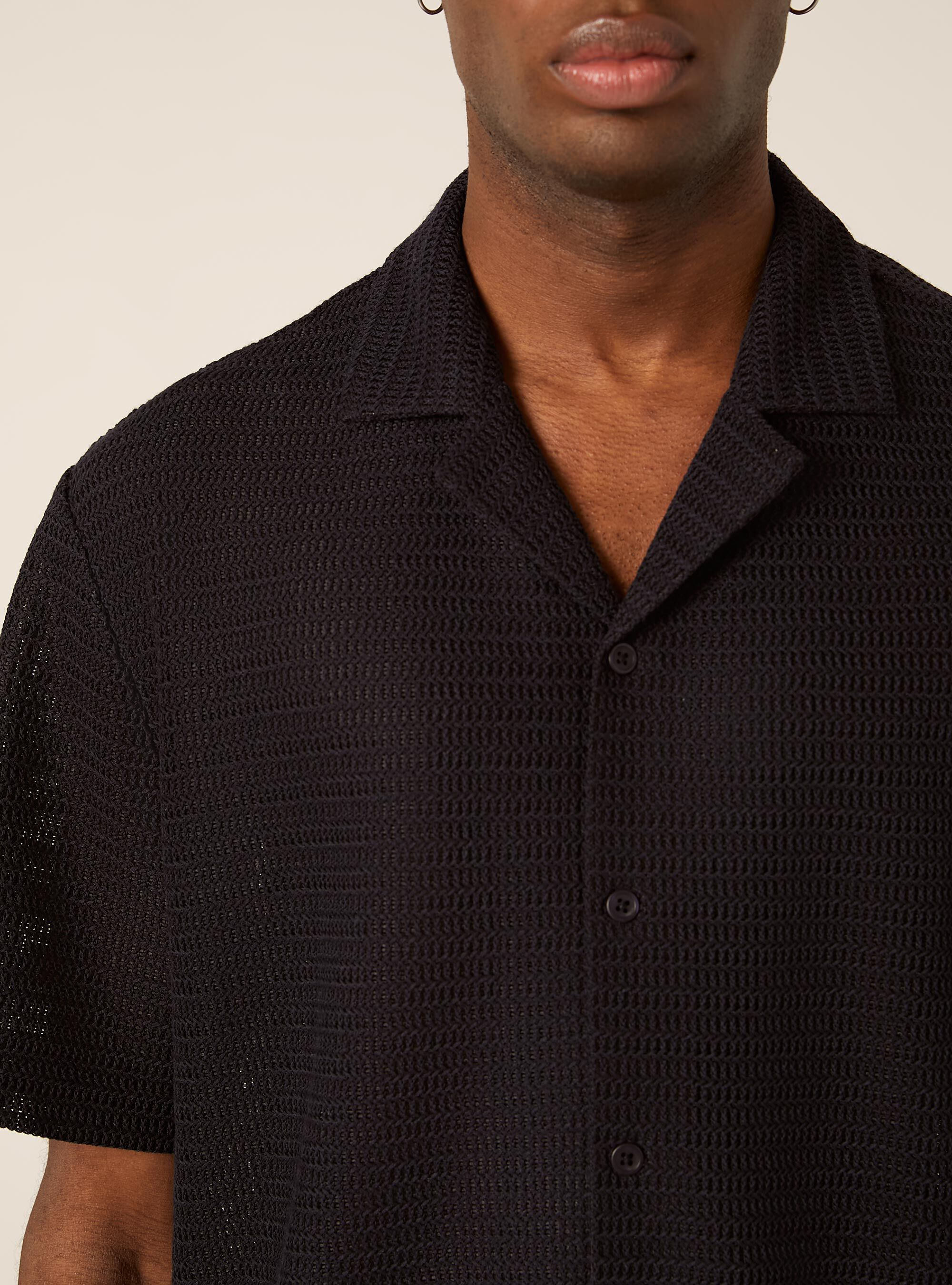 Camicia bowling regular fit effetto rete, NA1 NAVY DARK