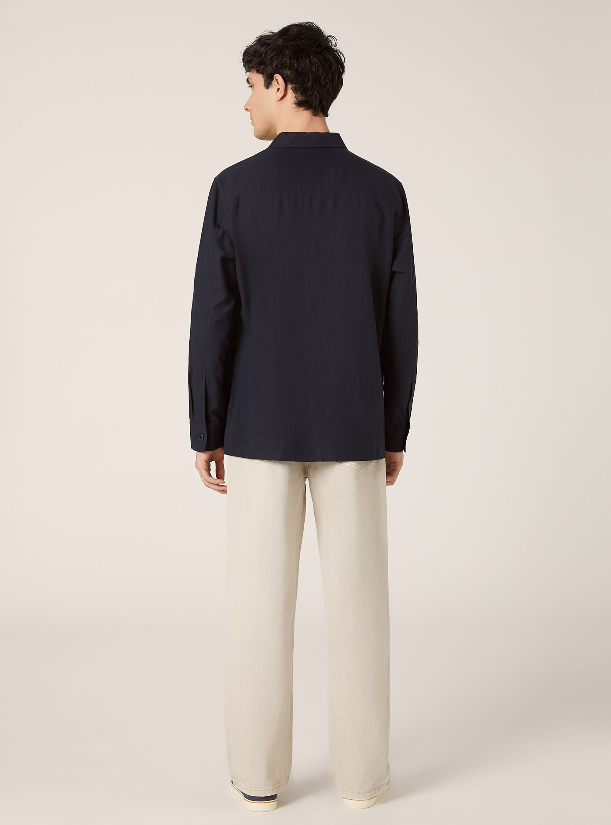Giacca camicia in misto lino, NA2 NAVY MEDIUM