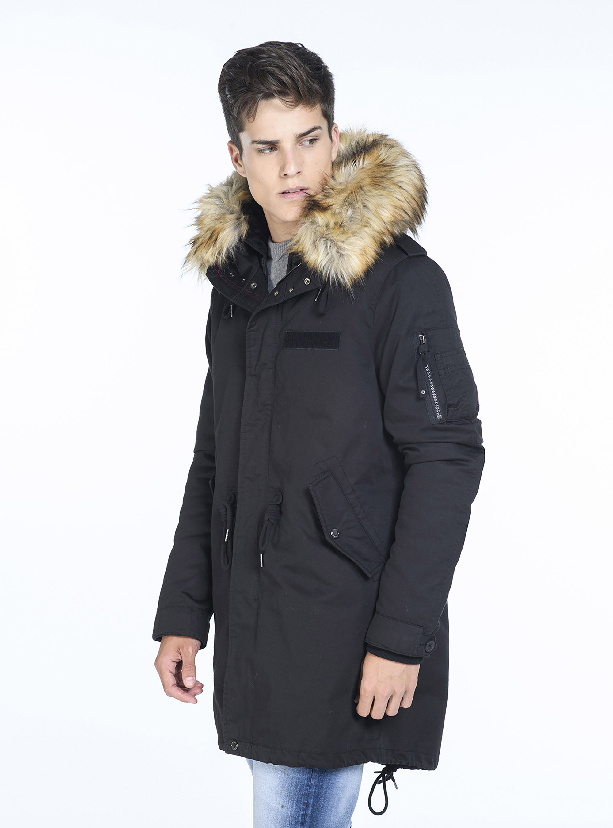 Parka-type jacket with hood, C101 BLACK