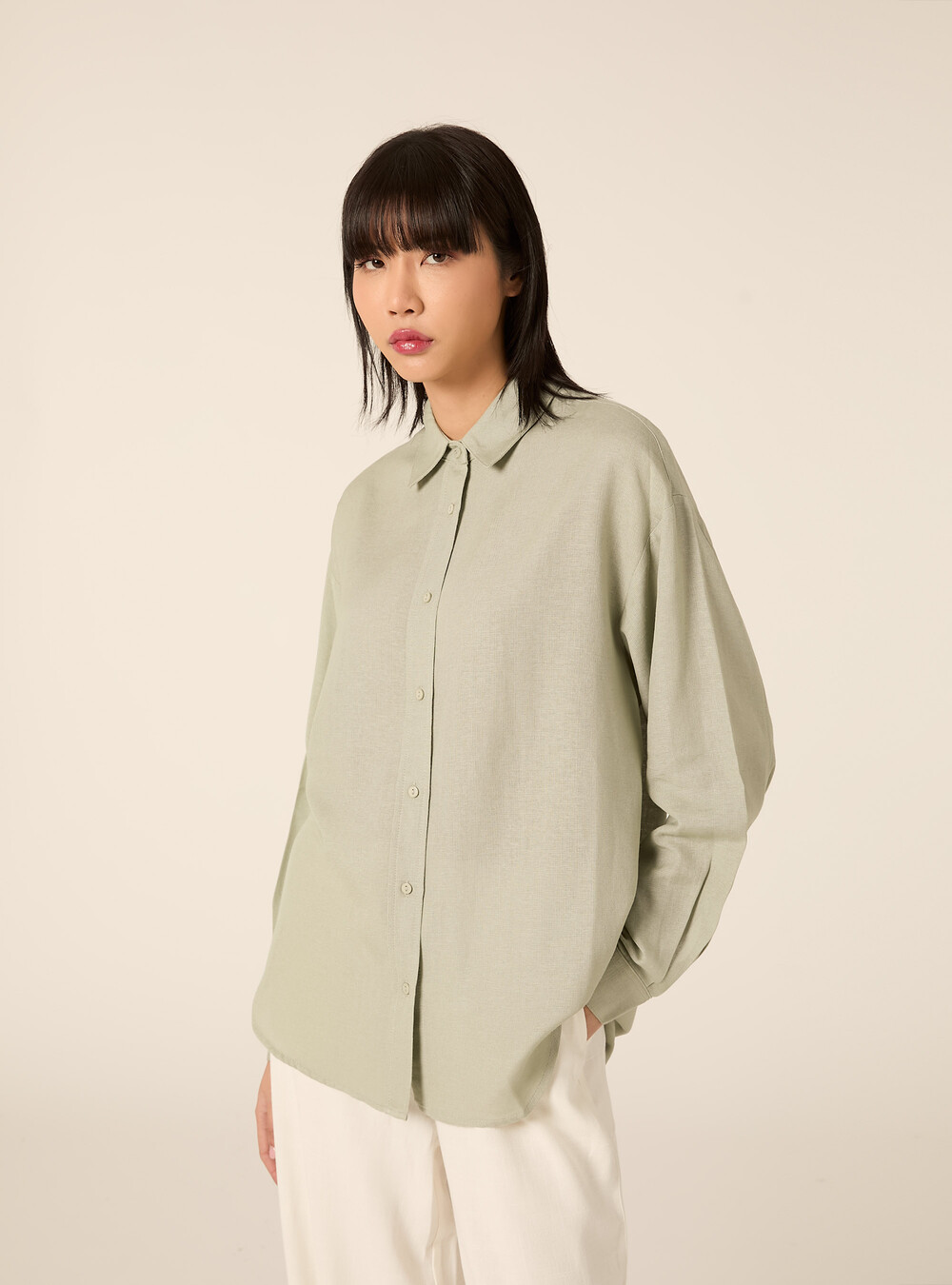 Linen-blend shirt, SG3 SAGE LIGHT