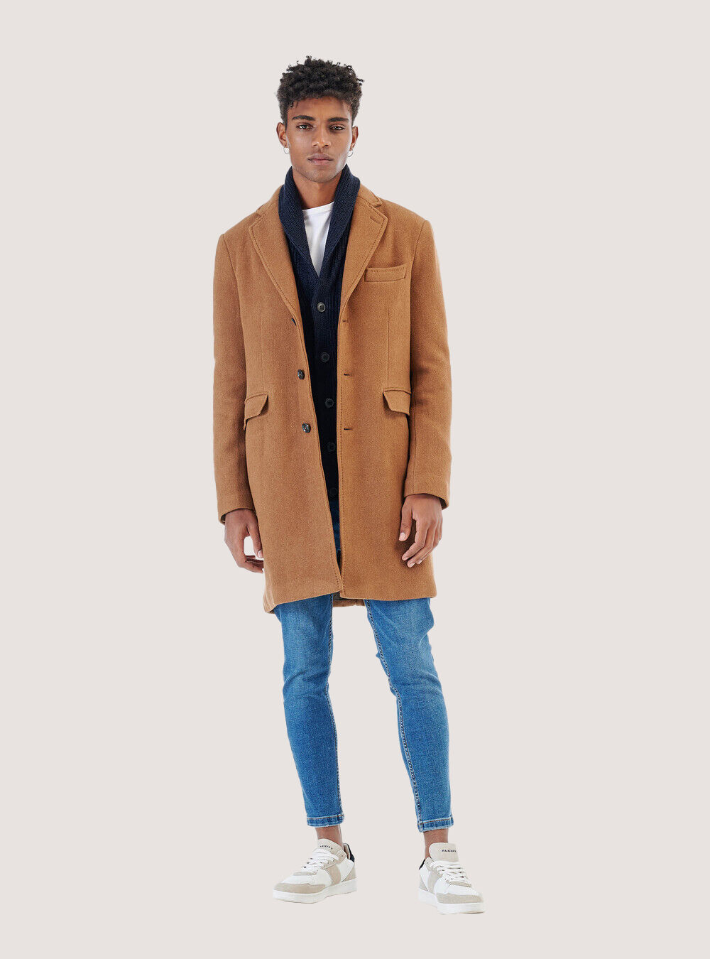 Pullover cardigan costa inglese misto lana, BLU MARINO