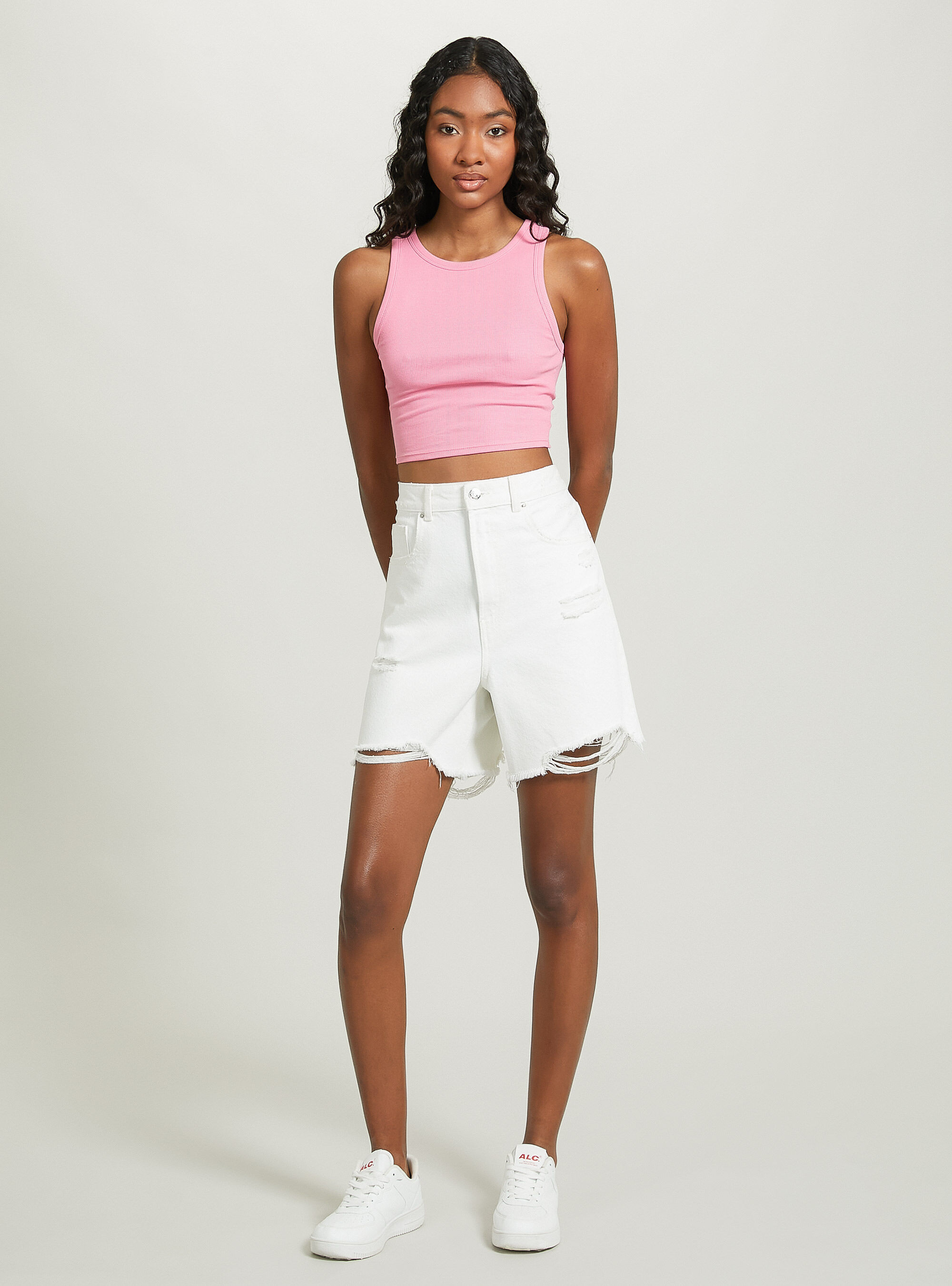 Cropped cotton tank top, PK2 PINK MEDIUM