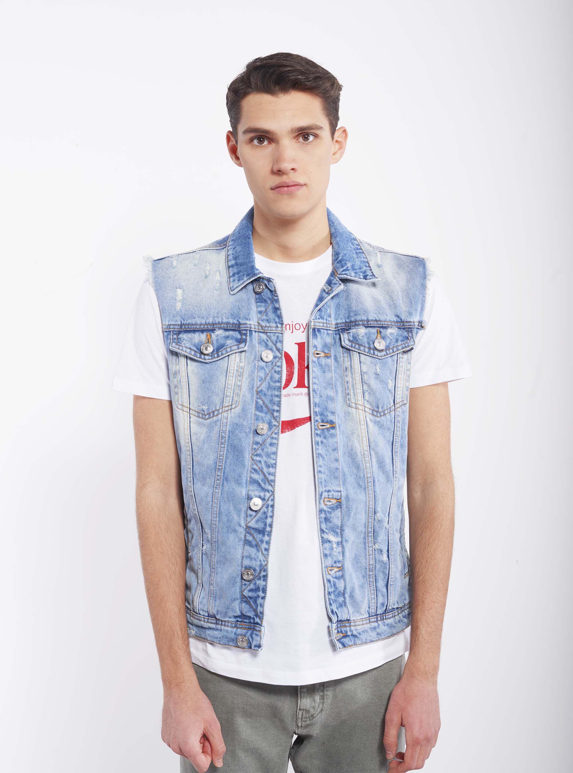 Camicia jeans smanicata uomo store