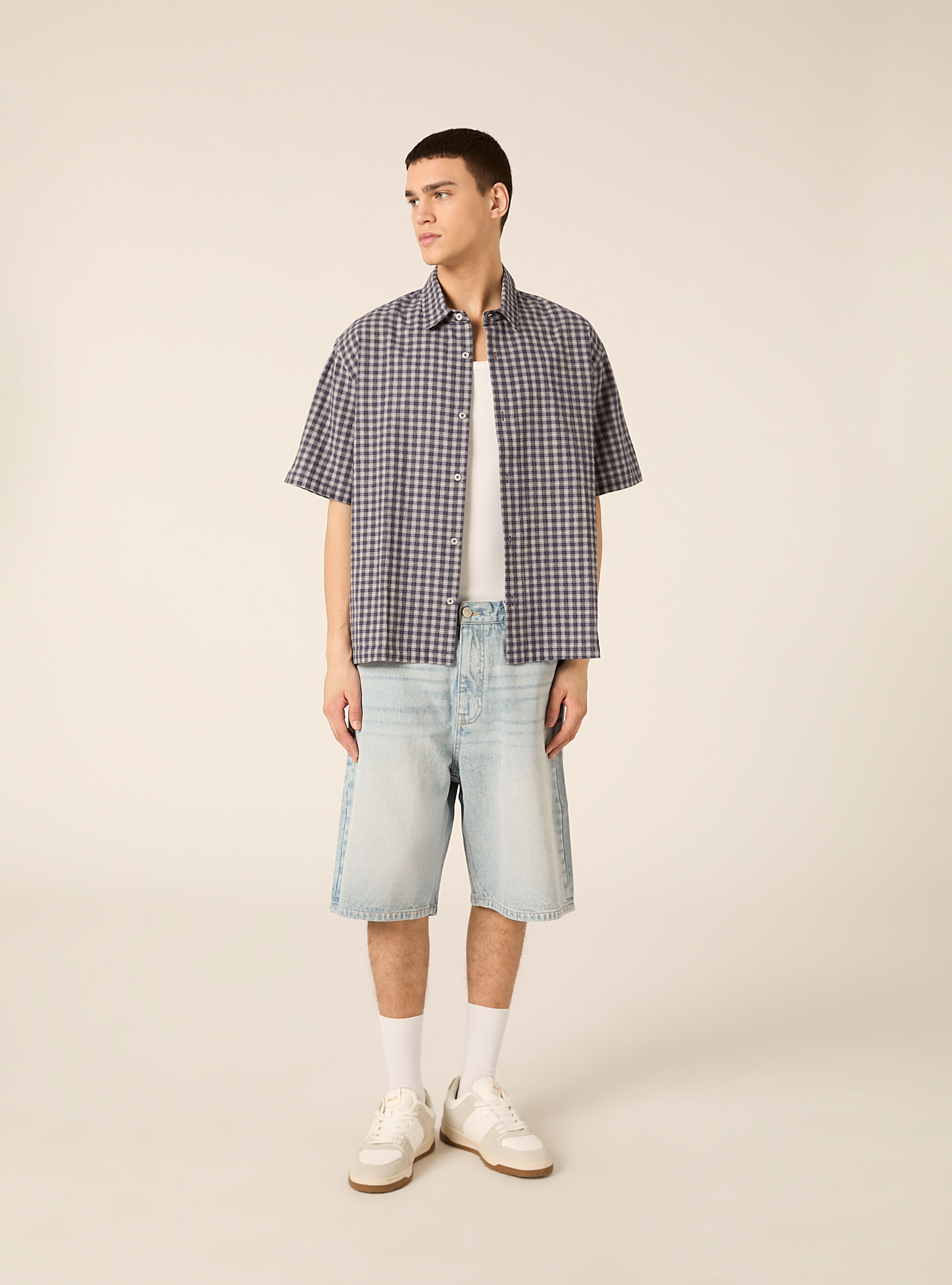 Camicia boxy fit testurizzata a quadri