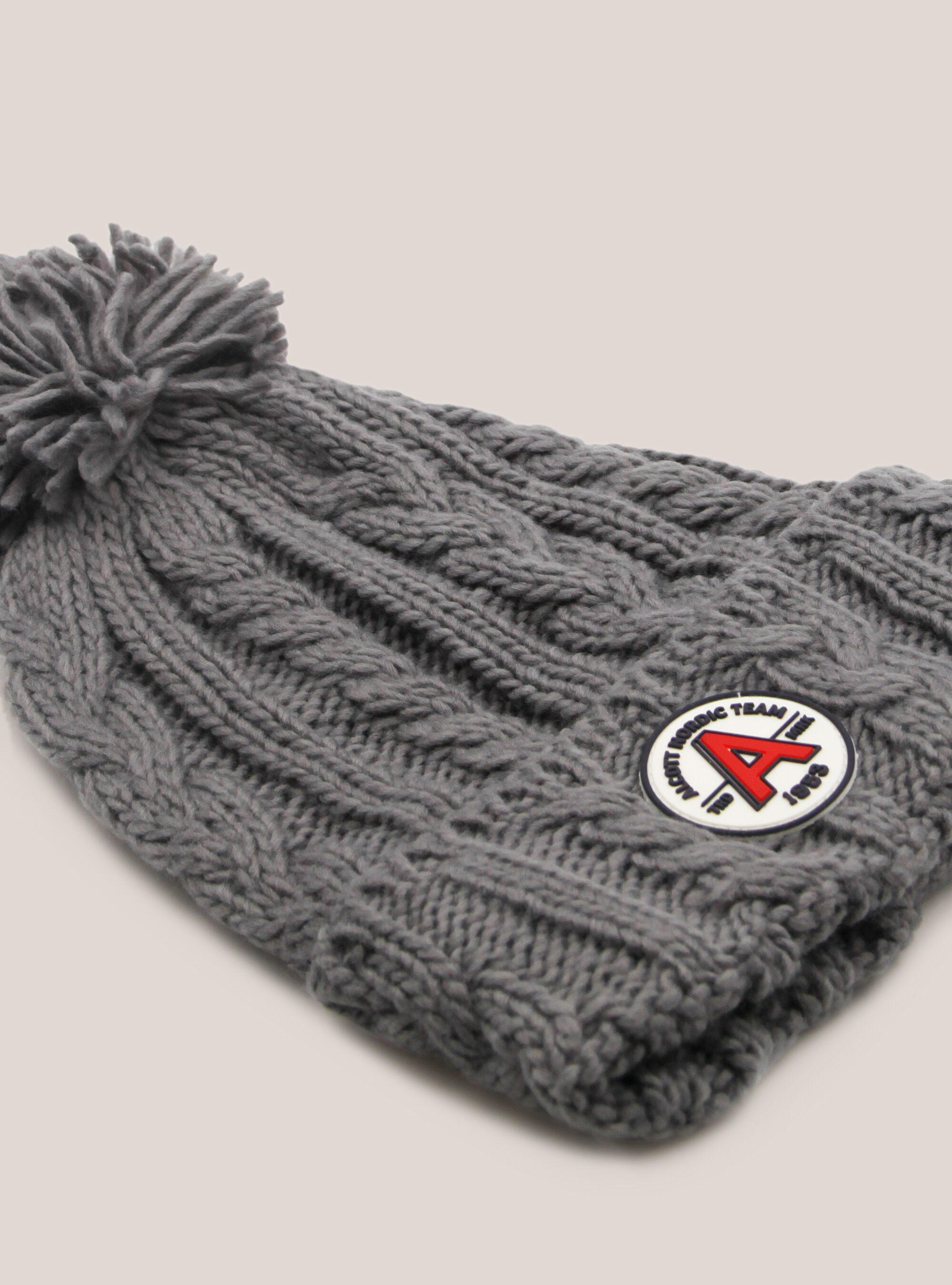 Hat with pom-pom and patch, GREY MELANGE