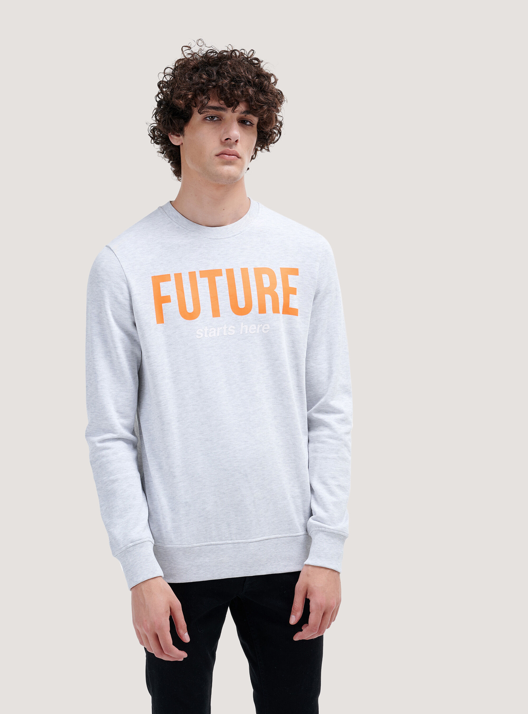 Sweat col rond fluo avec slogan imprim&eacute;, C148 ICE MELANGE