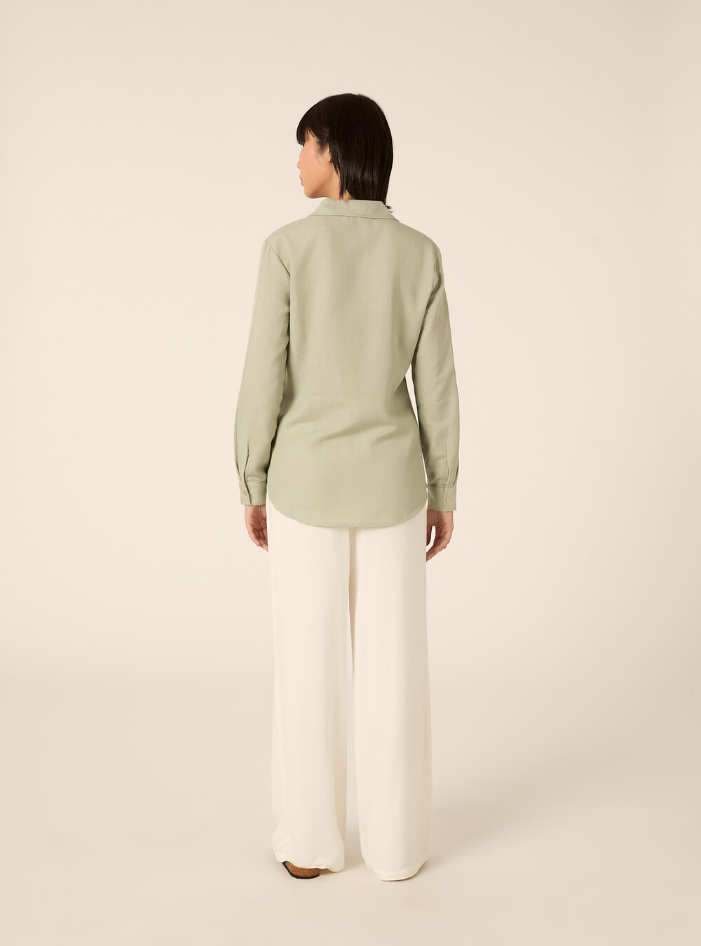 Linen-blend shirt with a V-neck, SG3 SAGE LIGHT