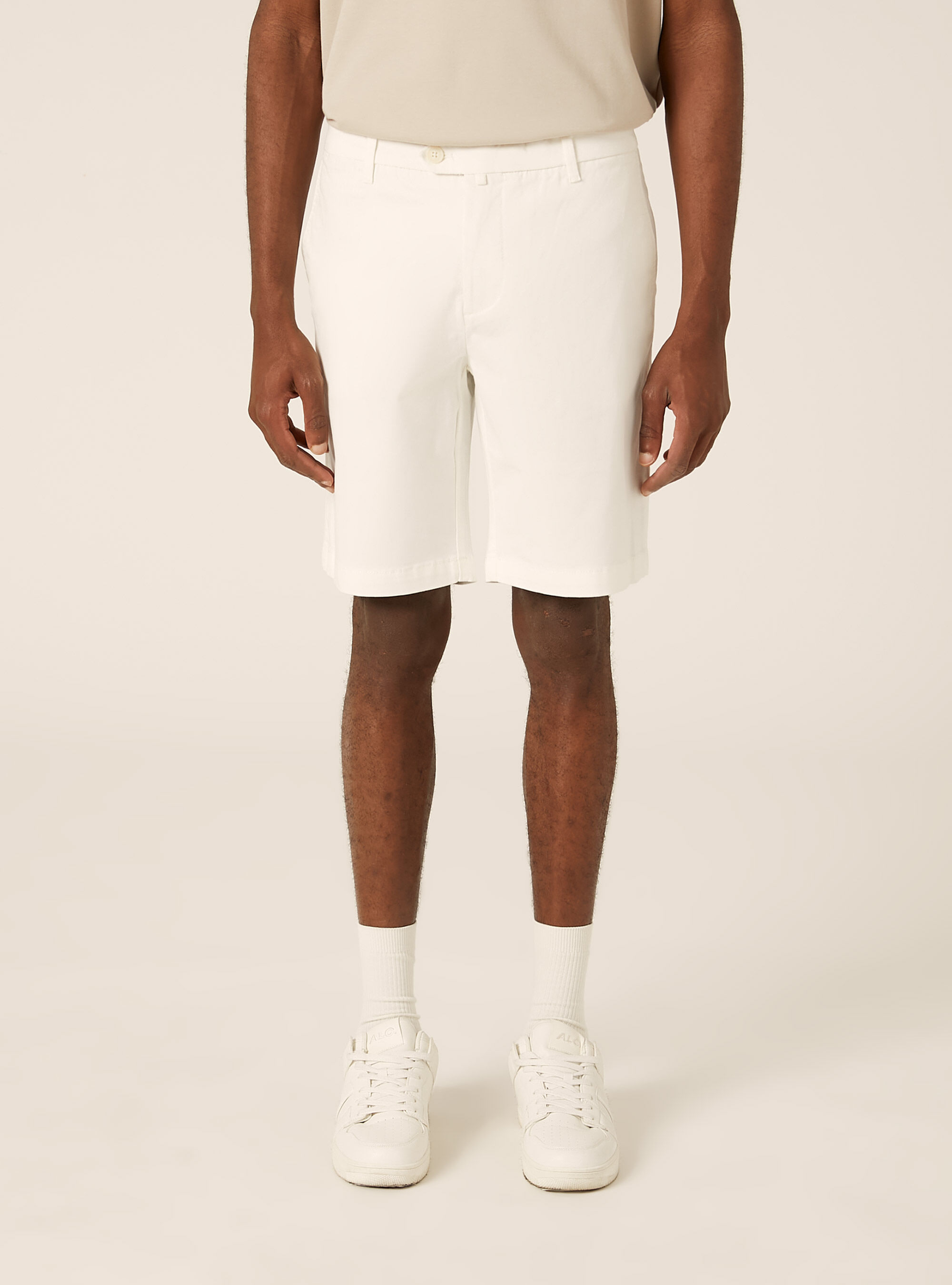 Bermuda in twill elasticizzato basico, WH1 OFF WHITE