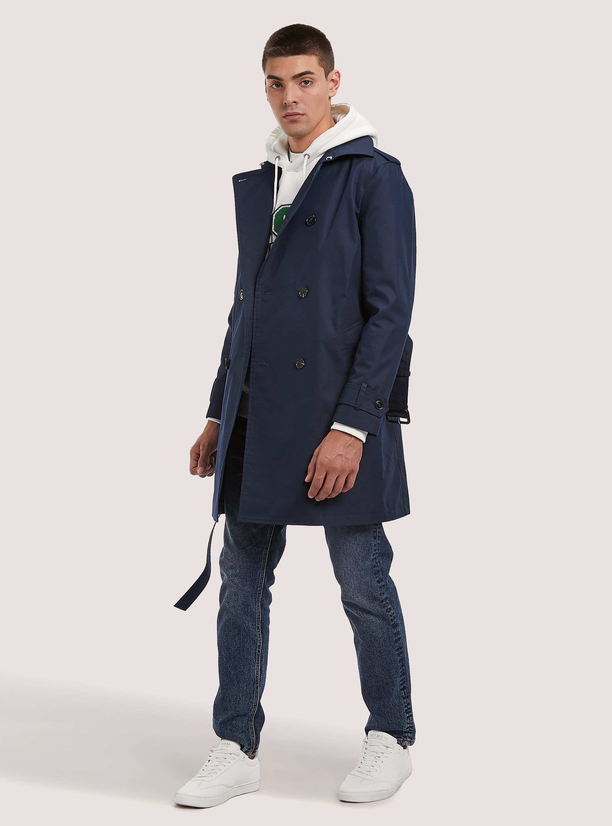 Trench doppiopetto in misto cotone water repellent